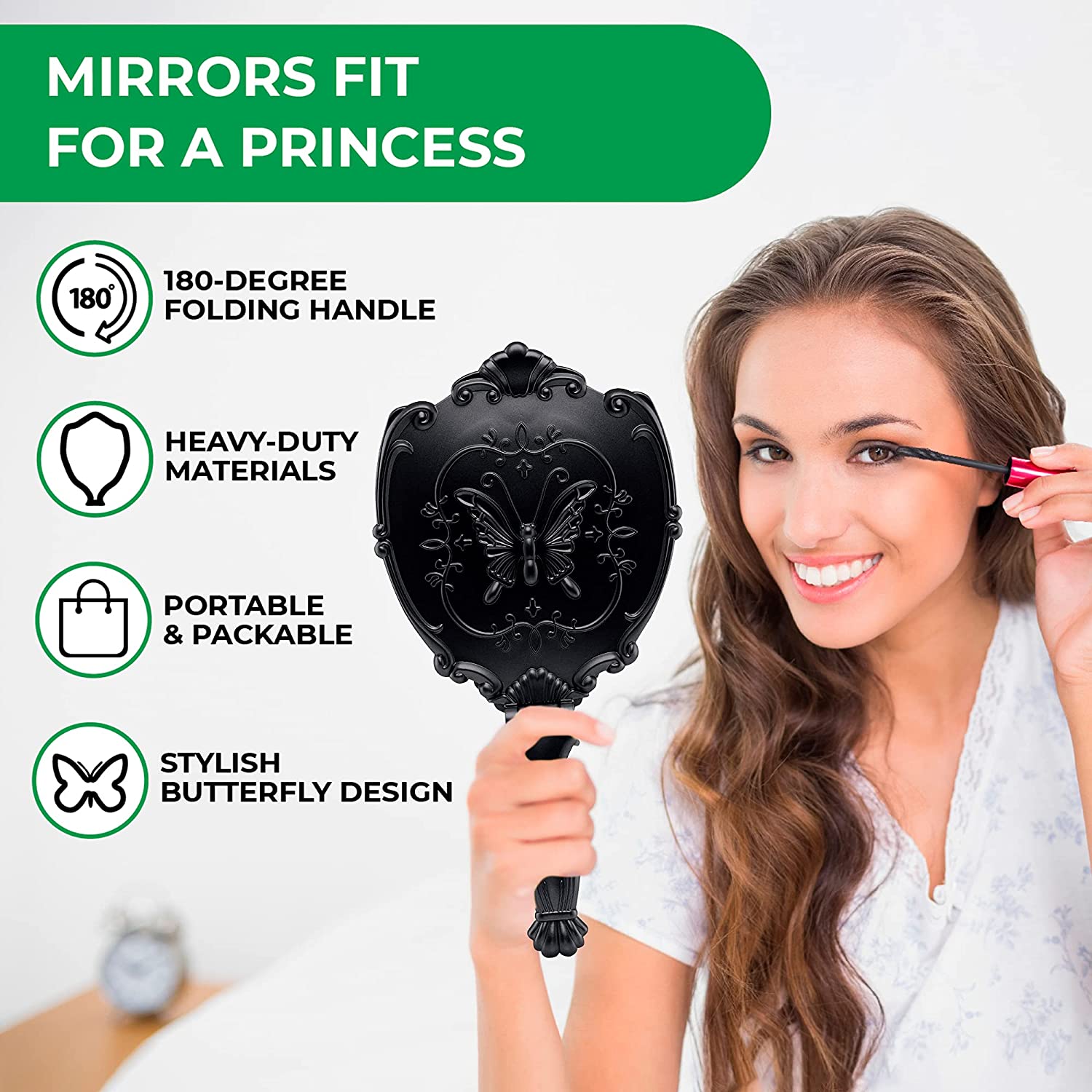 Probeautify Decorative Hand Held Mirror - Beautifully Butterfly Design Hand Mirrors with Handle - Li