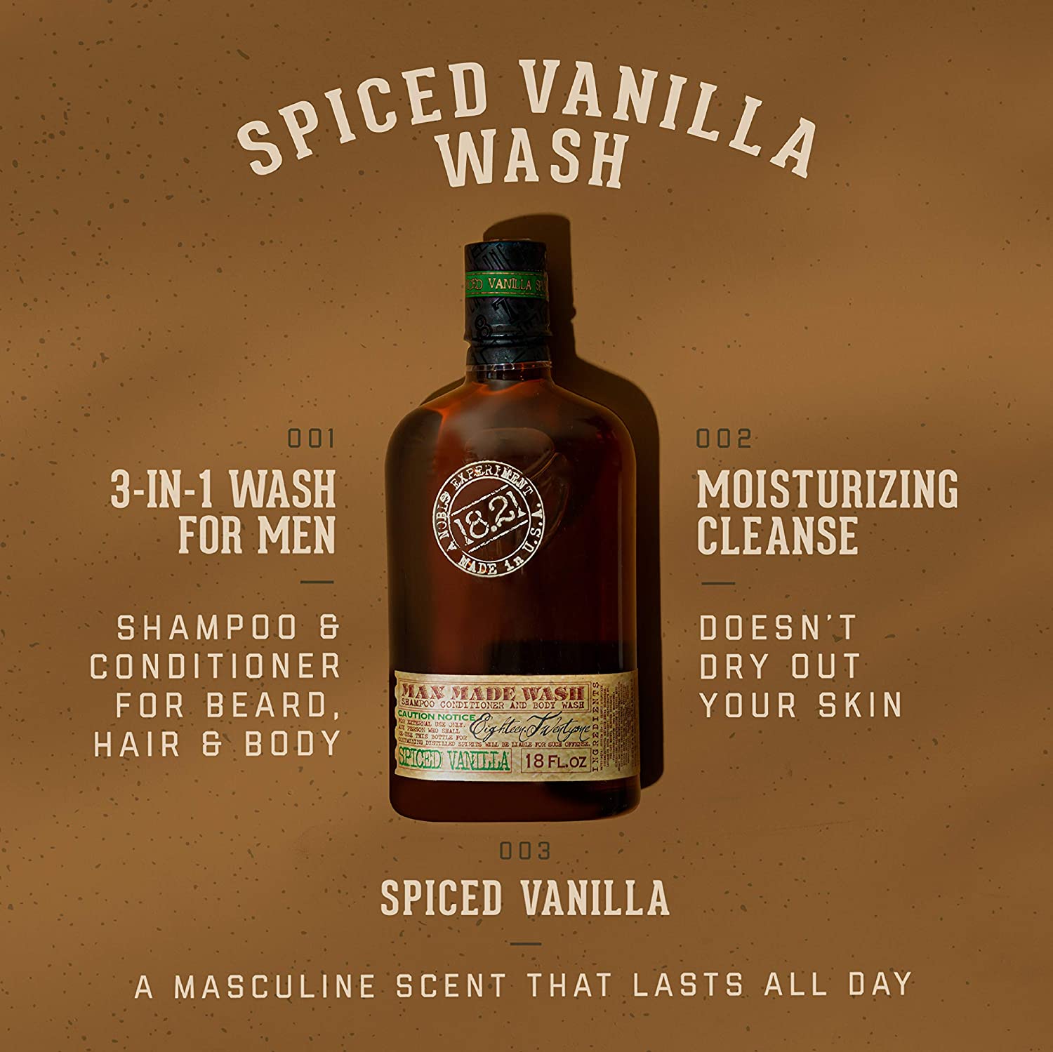 18.21 Man Made 3-in-1 Body Wash, Shampoo, & Conditioner for Men, All Hair & Skin Types - Fortifying