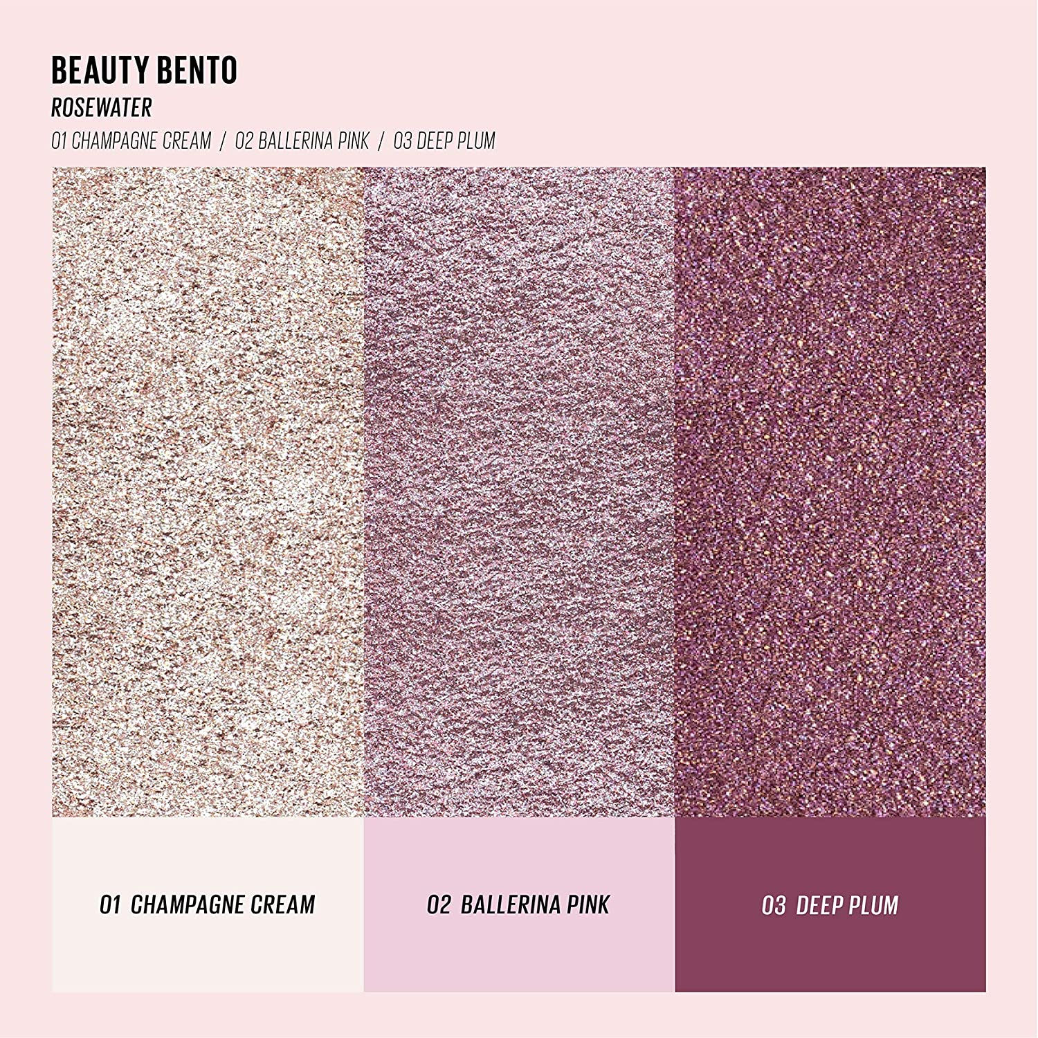 KAJA Beauty Bento Collection| Bouncy Shimmer Eyeshadow Trio | 01 Rosewater - rose tones | 2019 Allur