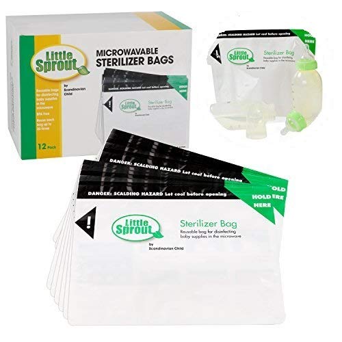 Microwave Steam Sterilizer Bags for Baby Bottles and Pump Parts- (12 Pack) Reusable- Up to 20 Times 