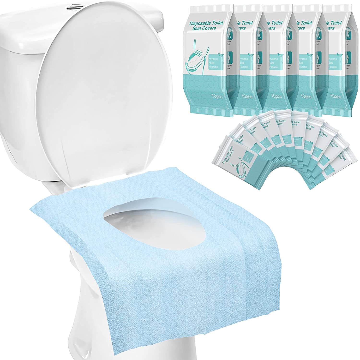 50 Pack Toilet Seat Covers Disposable - Waterproof 16x24 Inch Extra Large Individually Wrapped Toile