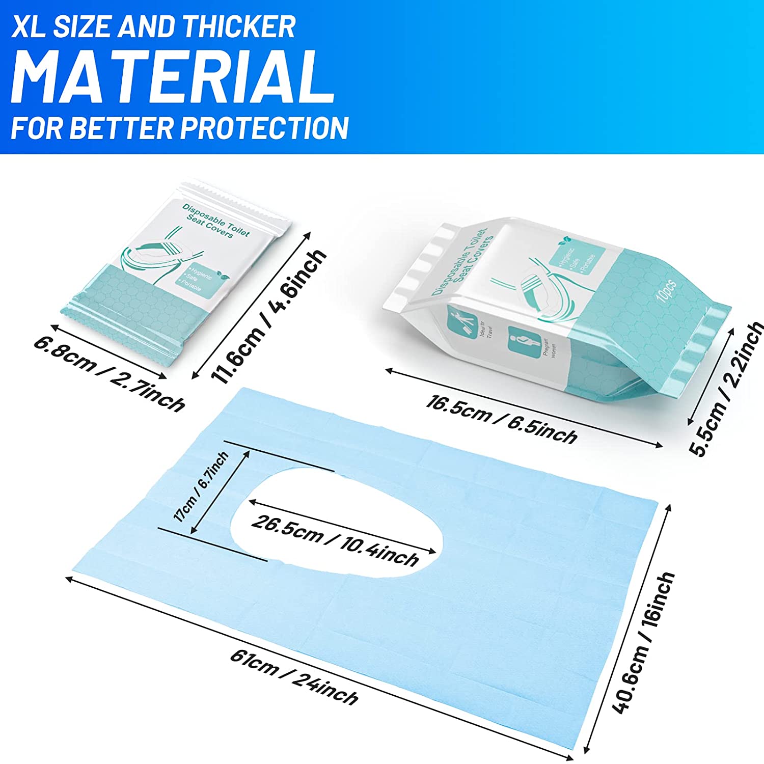 50 Pack Toilet Seat Covers Disposable - Waterproof 16x24 Inch Extra Large Individually Wrapped Toile