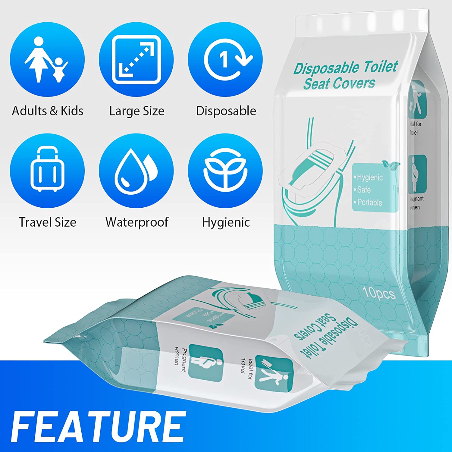 50 Pack Toilet Seat Covers Disposable - Waterproof 16x24 Inch Extra Large Individually Wrapped Toile