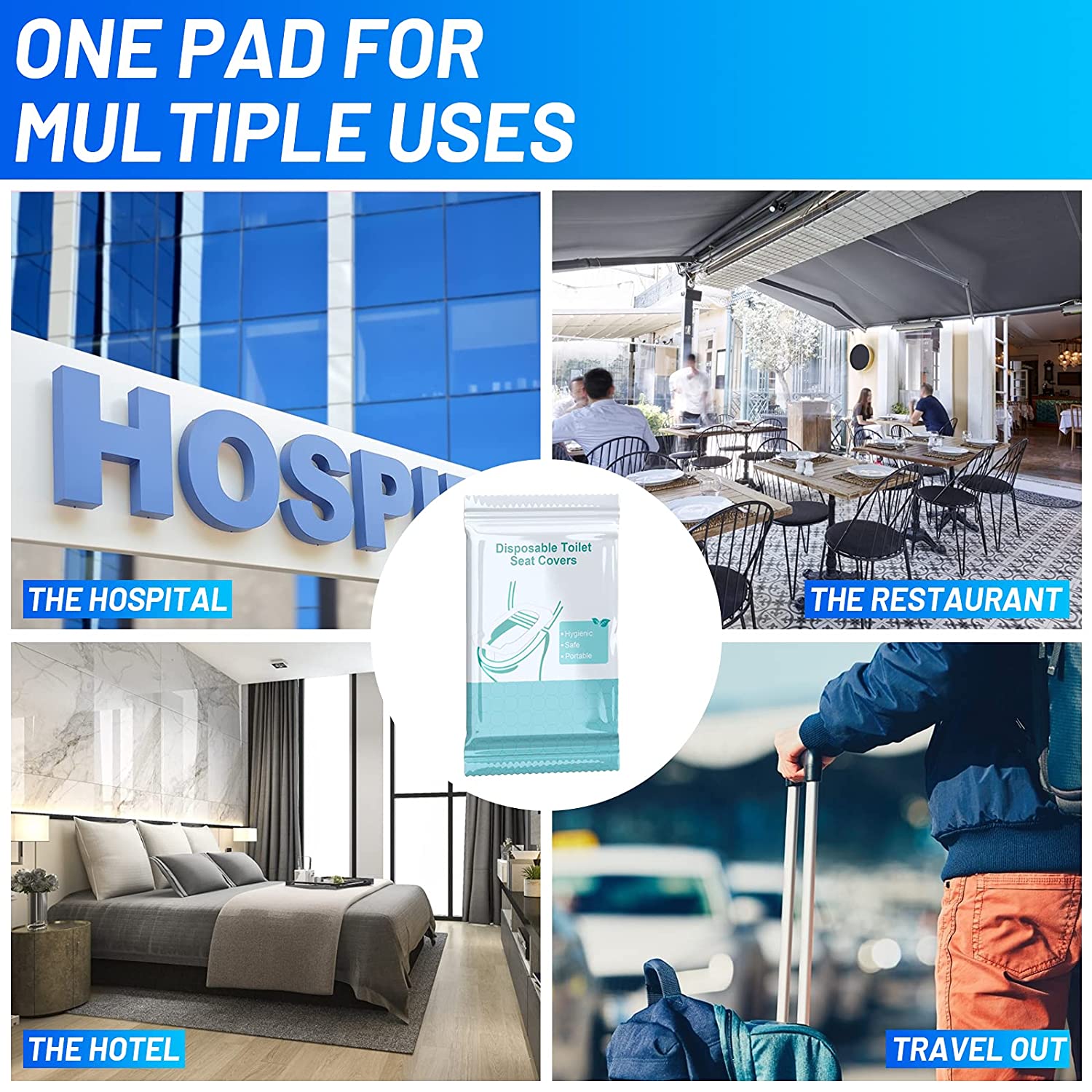 50 Pack Toilet Seat Covers Disposable - Waterproof 16x24 Inch Extra Large Individually Wrapped Toile