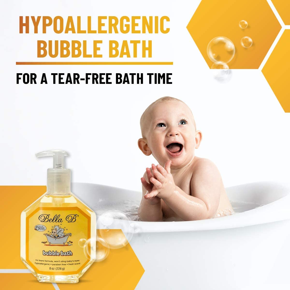 BELLA B Bubble Bath for Baby & Kids 8 oz - Organic Bubble Bath for Toddlers - Toddler Bubble Bath Te