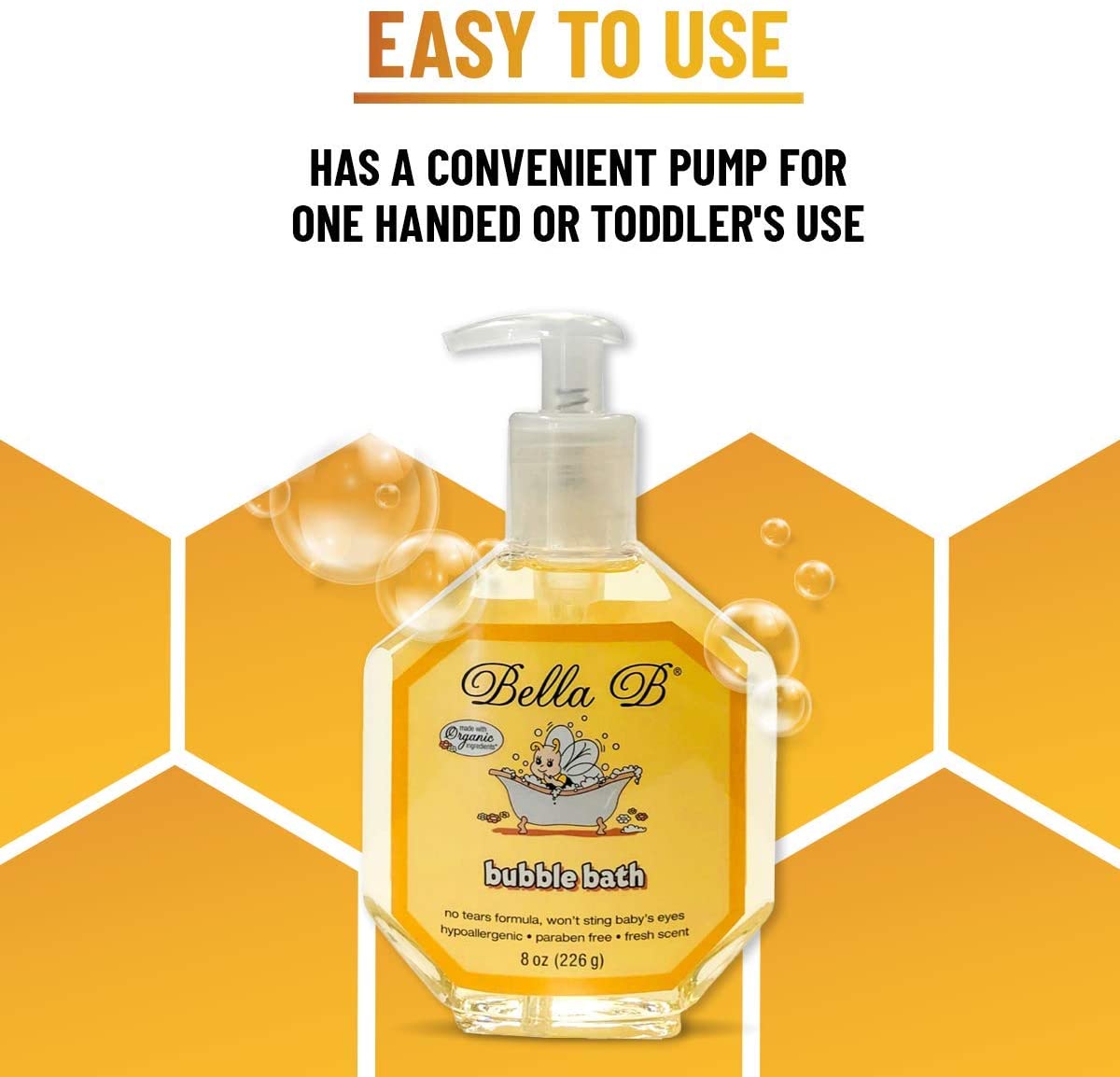 BELLA B Bubble Bath for Baby & Kids 8 oz - Organic Bubble Bath for Toddlers - Toddler Bubble Bath Te