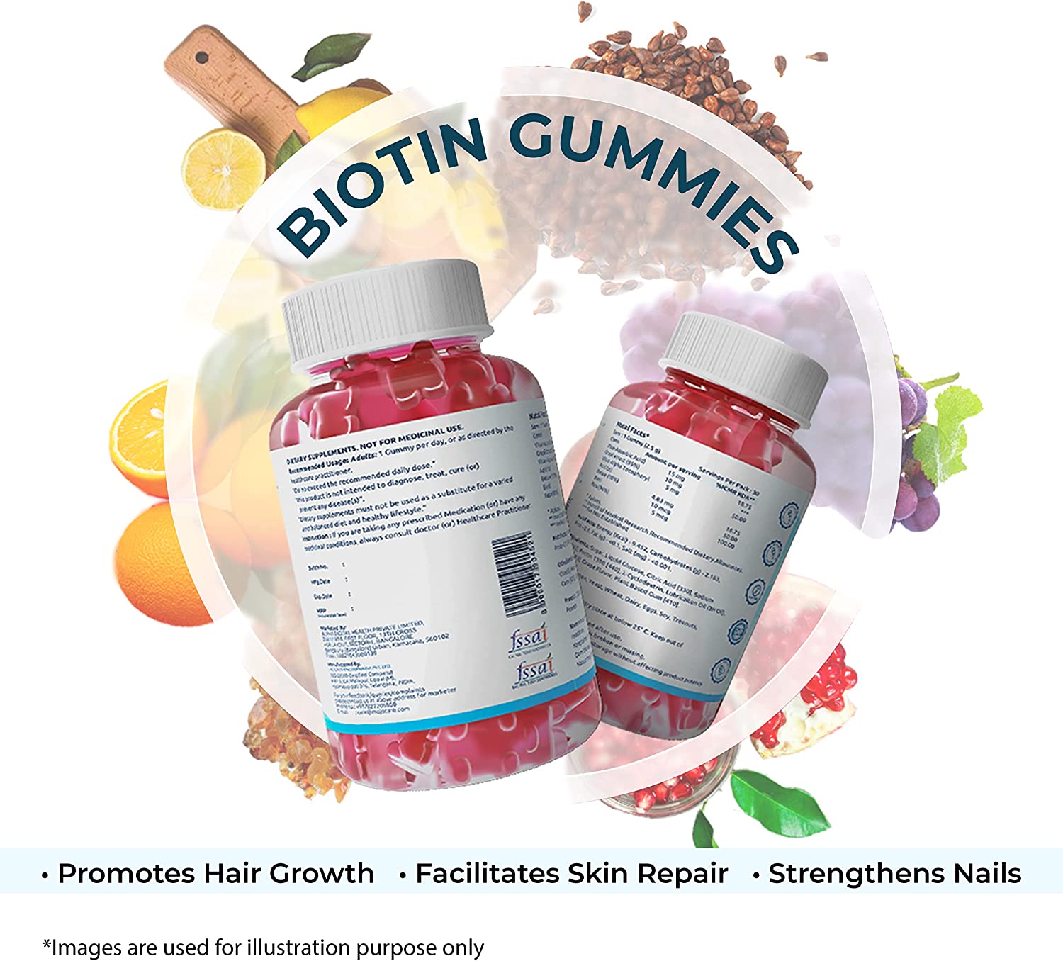 Mojocare Biotin Hair Gummies | No Added Sugar | 100% Vegan | High Potency Biotin Supplements for Str