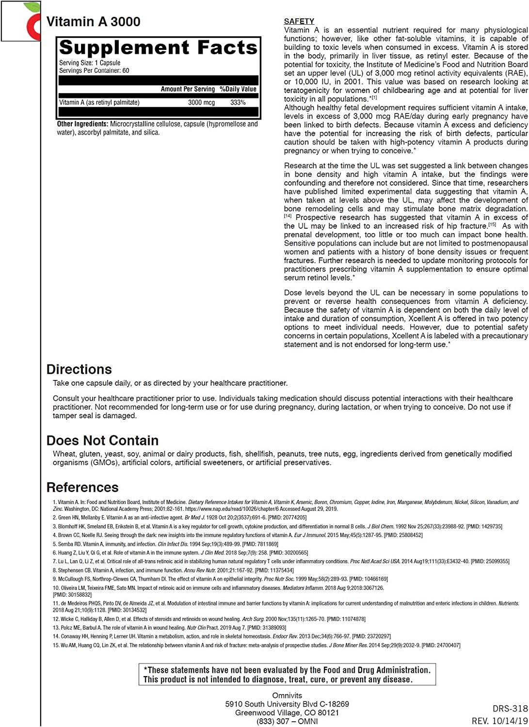 Vitamin A 3000 mcg High Potency 10,000 IU I Pure Vitamin A I Supports Vision, Growth, Reproductive F