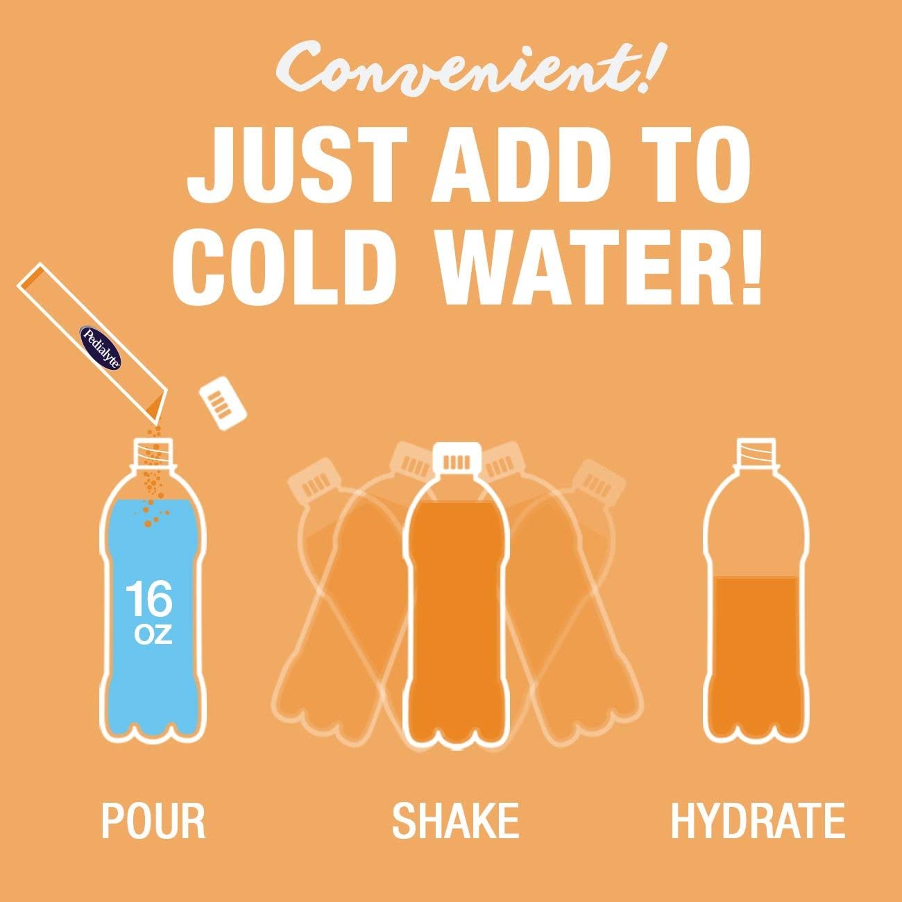 Pedialyte Electrolyte Powder, Orange, Electrolyte Hydration Drink, 0.6 oz Powder Packs, 18 Count