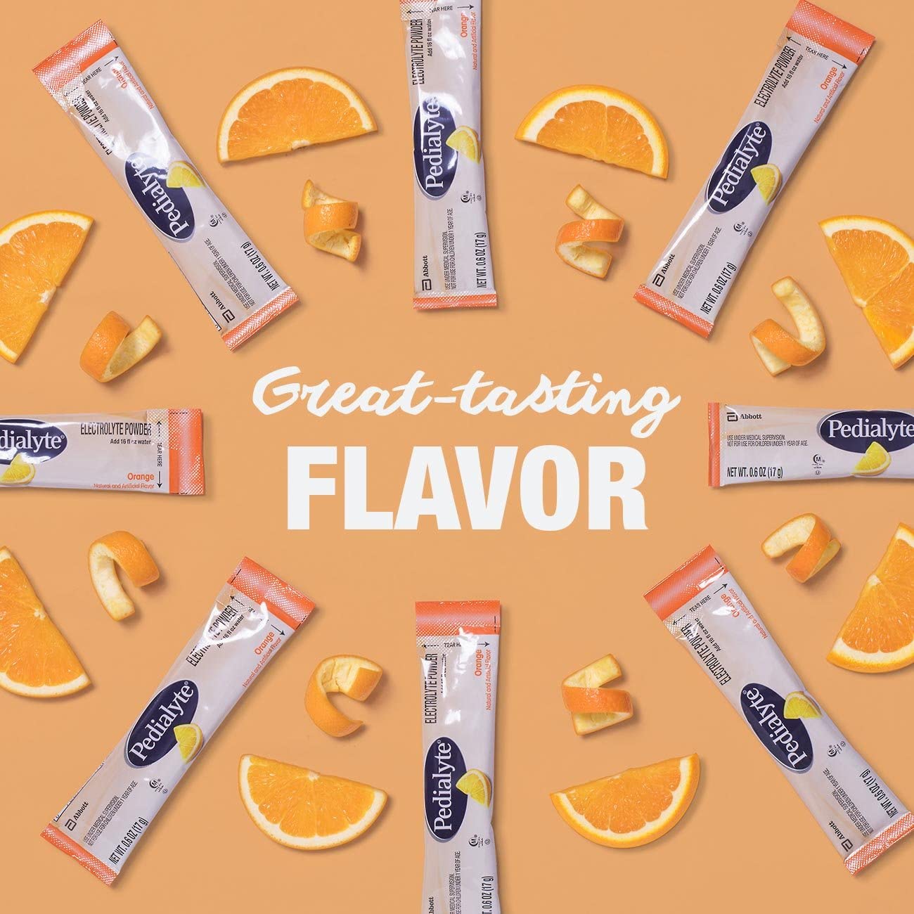 Pedialyte Electrolyte Powder, Orange, Electrolyte Hydration Drink, 0.6 oz Powder Packs, 18 Count