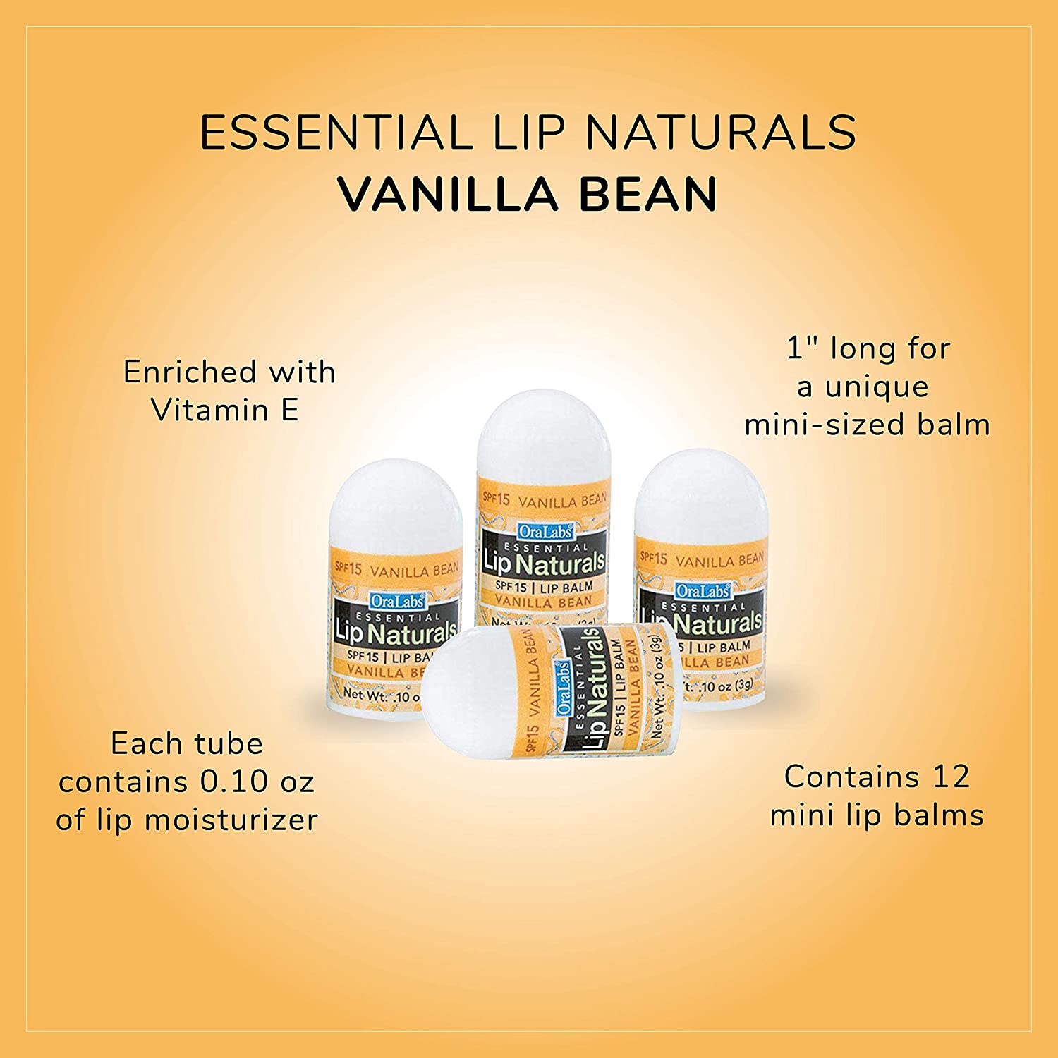 Essential Lip Naturals | Mini Lip Balm - 12 Count [SPF-15] (Vanilla Bean)