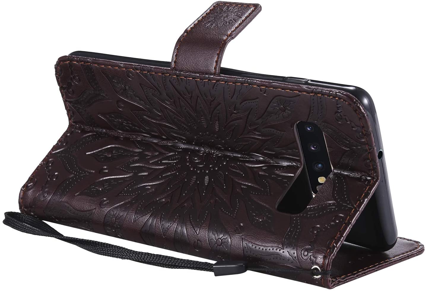 Cfrau Kickstand Wallet Case with Black Stylus for Samsung Galaxy S10 Plus,Retro Mandala Sunflower PU