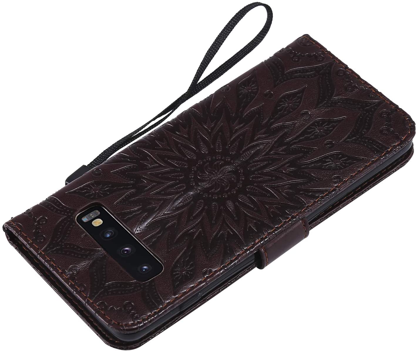 Cfrau Kickstand Wallet Case with Black Stylus for Samsung Galaxy S10 Plus,Retro Mandala Sunflower PU
