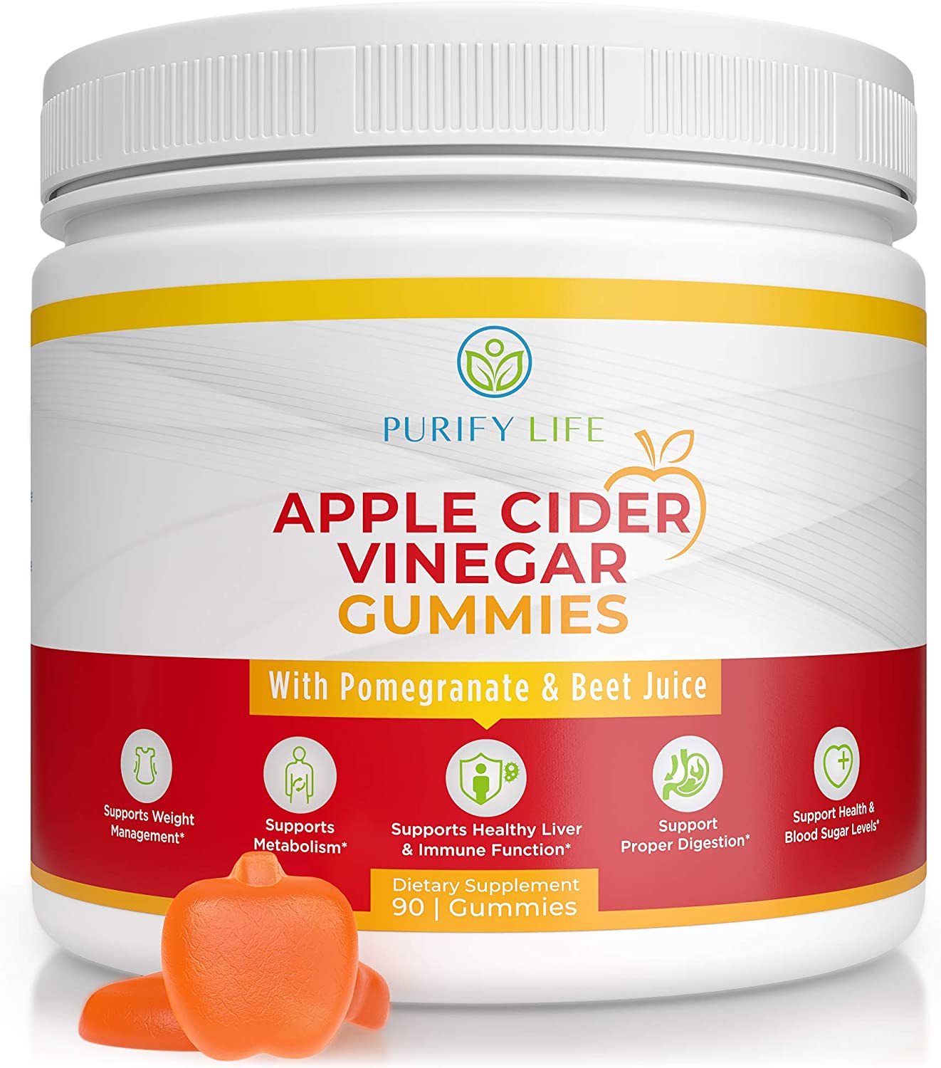 Detox Apple Cider Vinegar Gummies for Adults (90 Chews), Unfiltered ACV Gummies for Improved Gut Hea