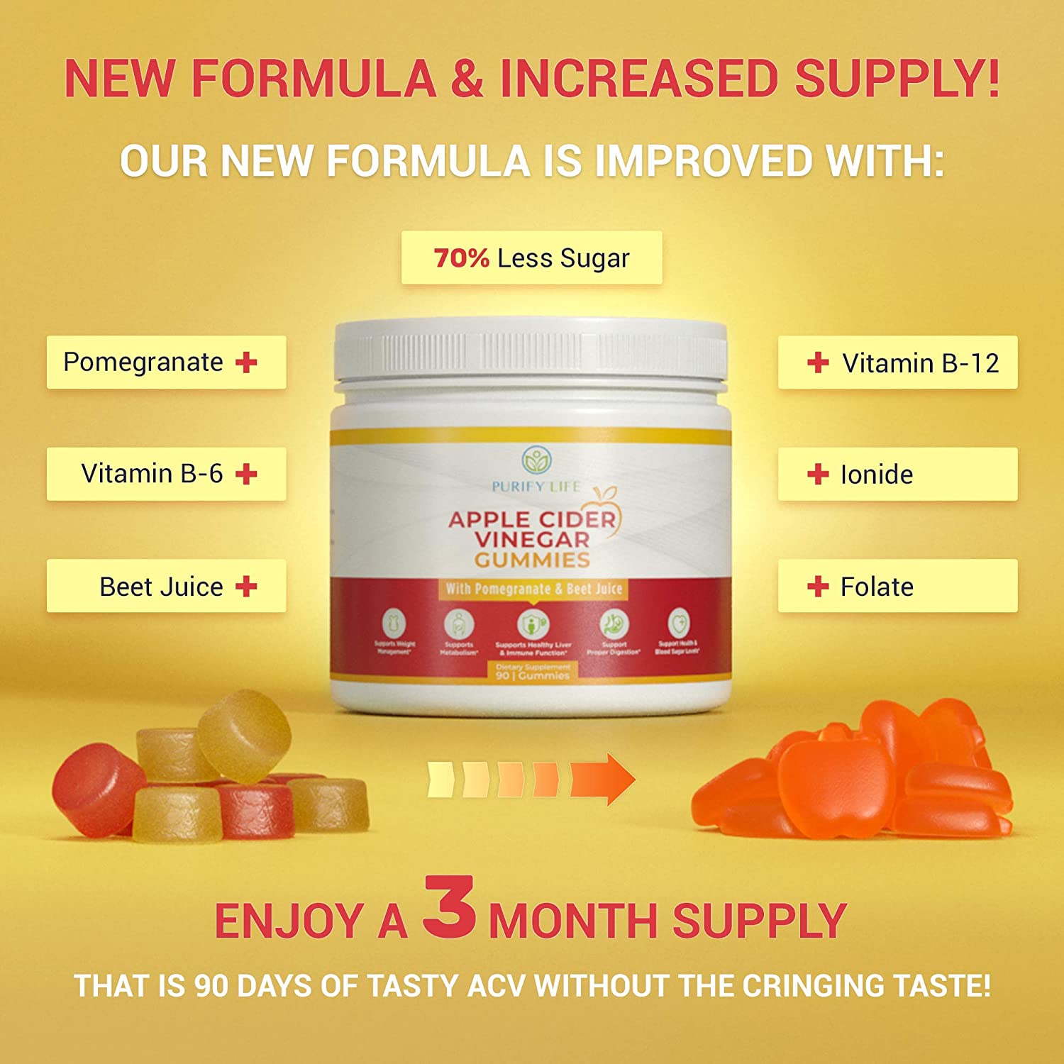 Detox Apple Cider Vinegar Gummies for Adults (90 Chews), Unfiltered ACV Gummies for Improved Gut Hea