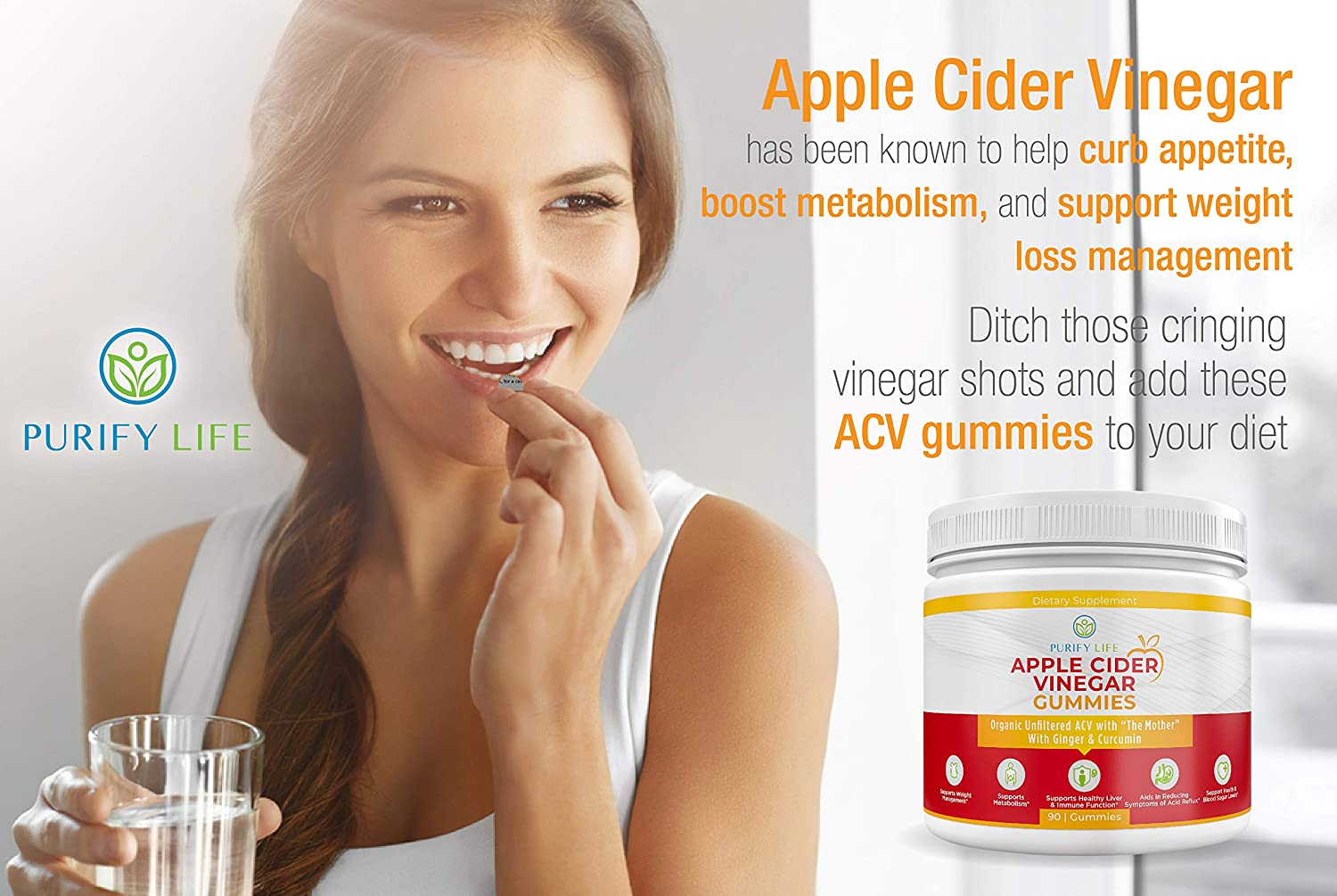 Detox Apple Cider Vinegar Gummies for Adults (90 Chews), Unfiltered ACV Gummies for Improved Gut Hea