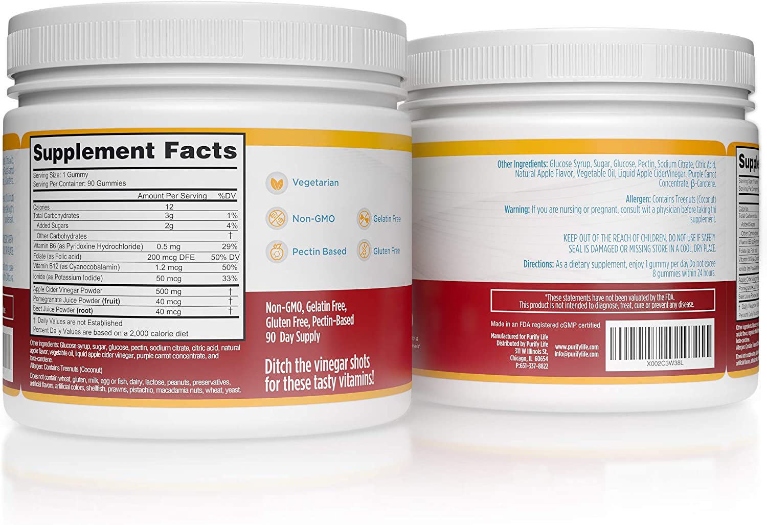 Detox Apple Cider Vinegar Gummies for Adults (90 Chews), Unfiltered ACV Gummies for Improved Gut Hea