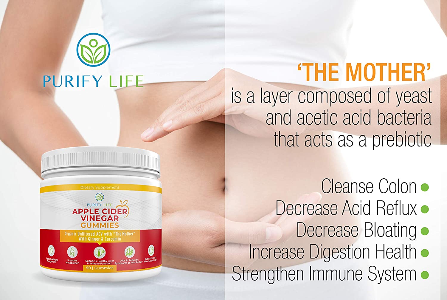 Detox Apple Cider Vinegar Gummies for Adults (90 Chews), Unfiltered ACV Gummies for Improved Gut Hea