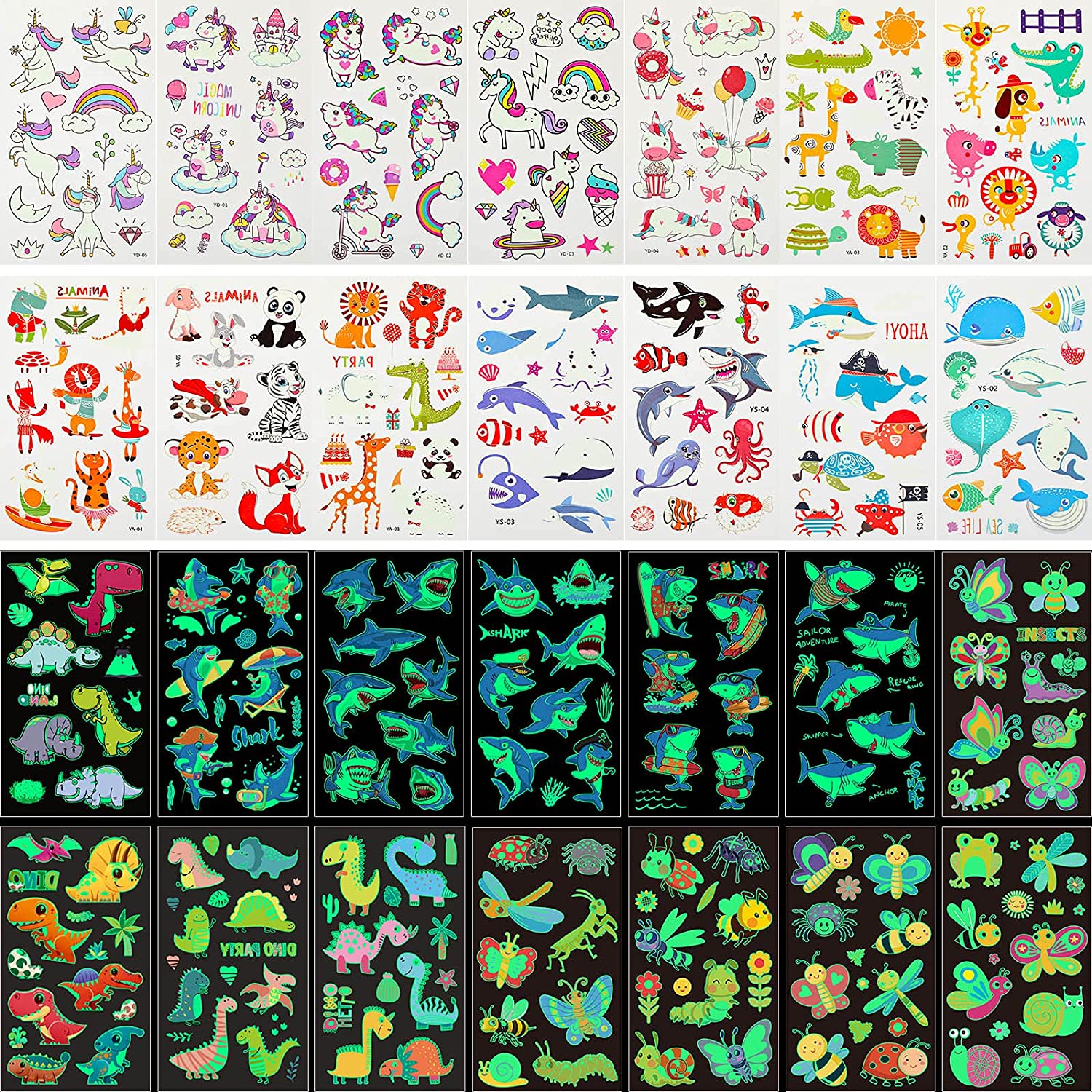 400+ Styles Temporary Tattoos for Kids Fake Tattoo Sticker for Boys and Girls Luminous Glow in The D
