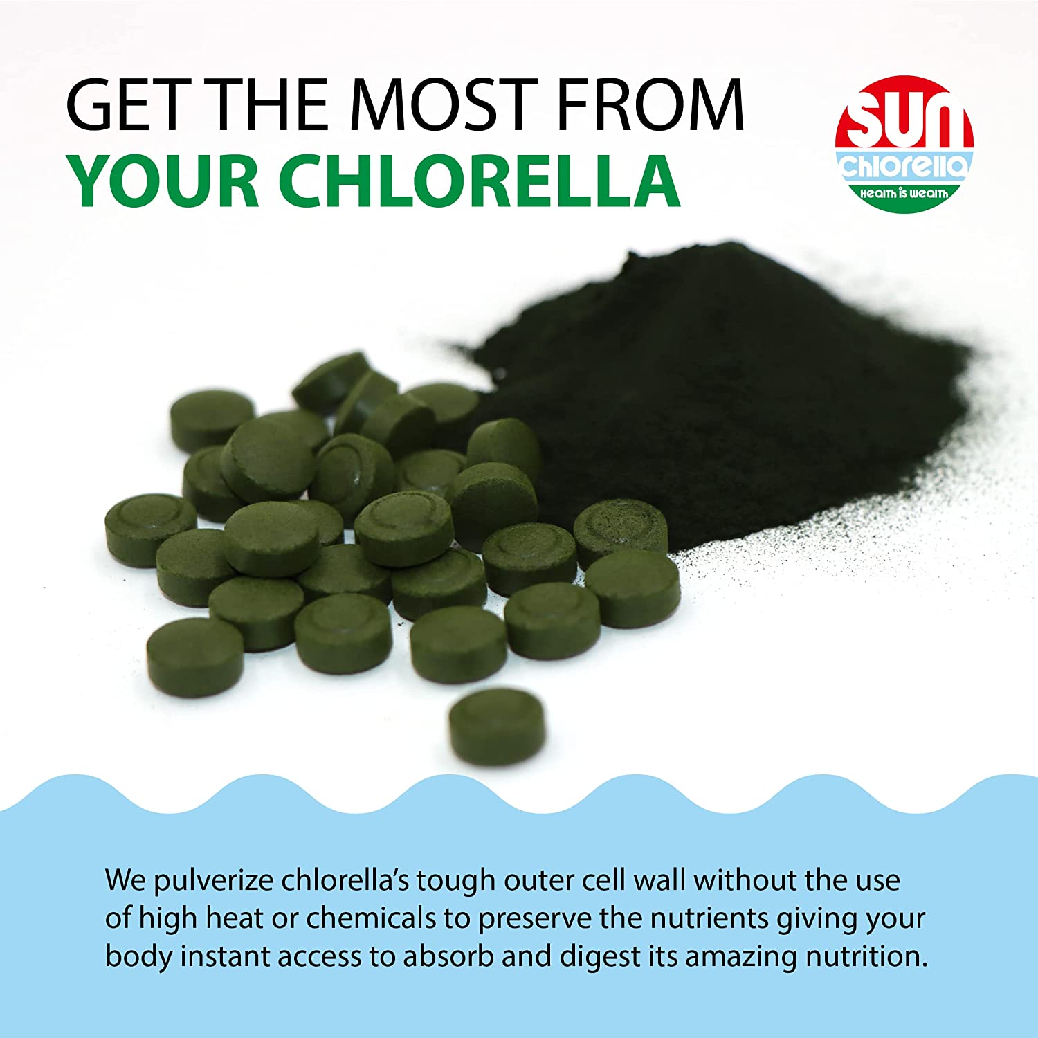 Sun Chlorella 200 mg Green Algae Superfood Supplement Supports Whole Body Wellness Immune Defense, G