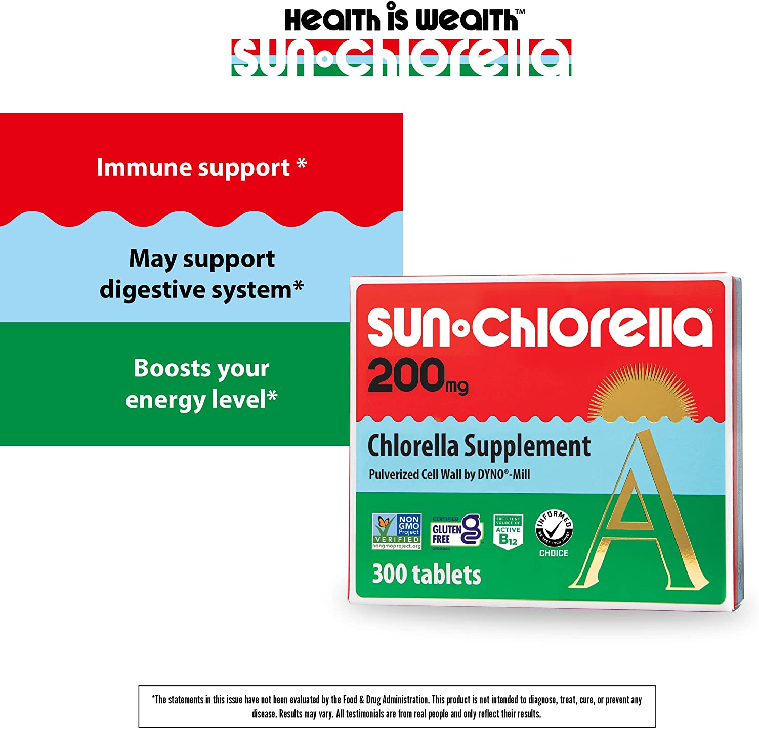 Sun Chlorella 200 mg Green Algae Superfood Supplement Supports Whole Body Wellness Immune Defense, G