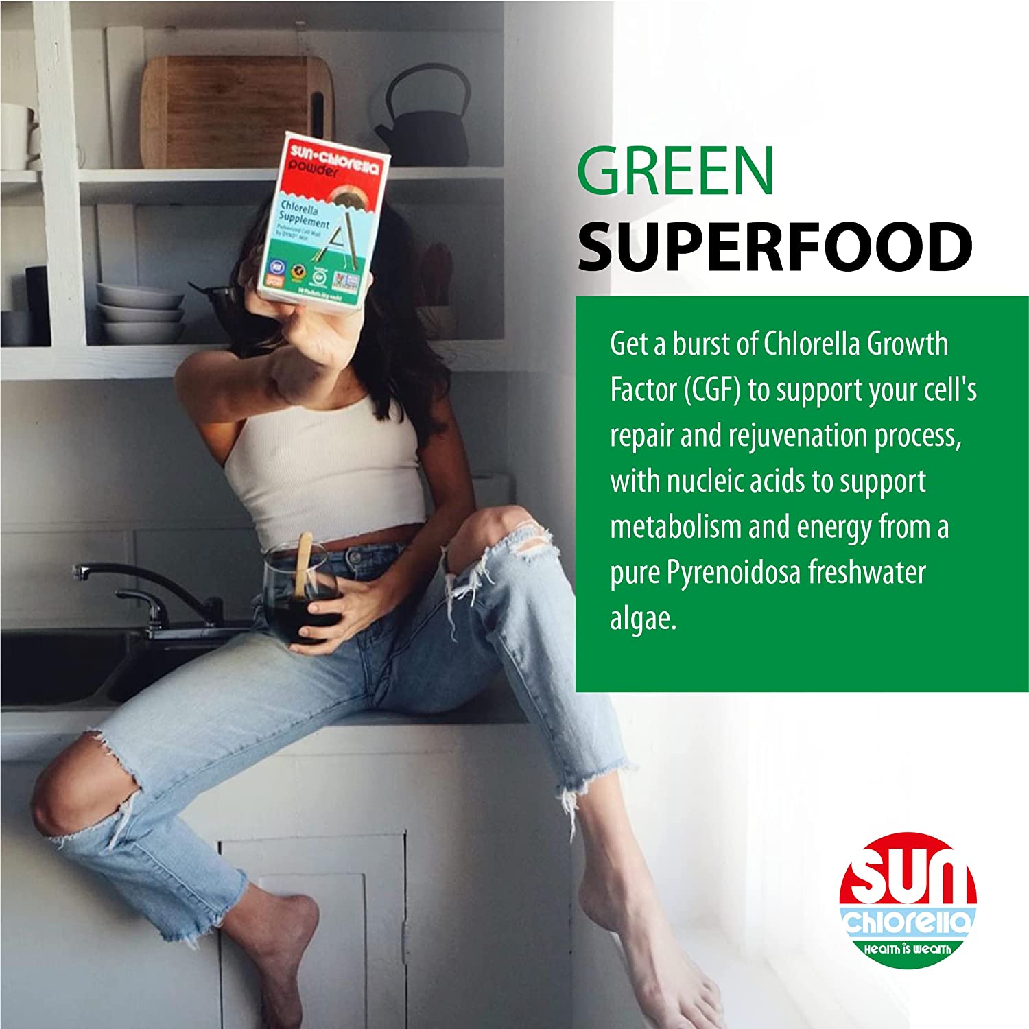 Sun Chlorella 200 mg Green Algae Superfood Supplement Supports Whole Body Wellness Immune Defense, G