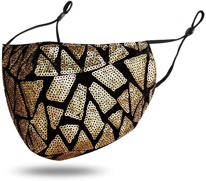 Sttiafay Sparkly Sequin Face Mask Multicolor Irregular Pattern Mask Cover Glitter Masquerade Party N