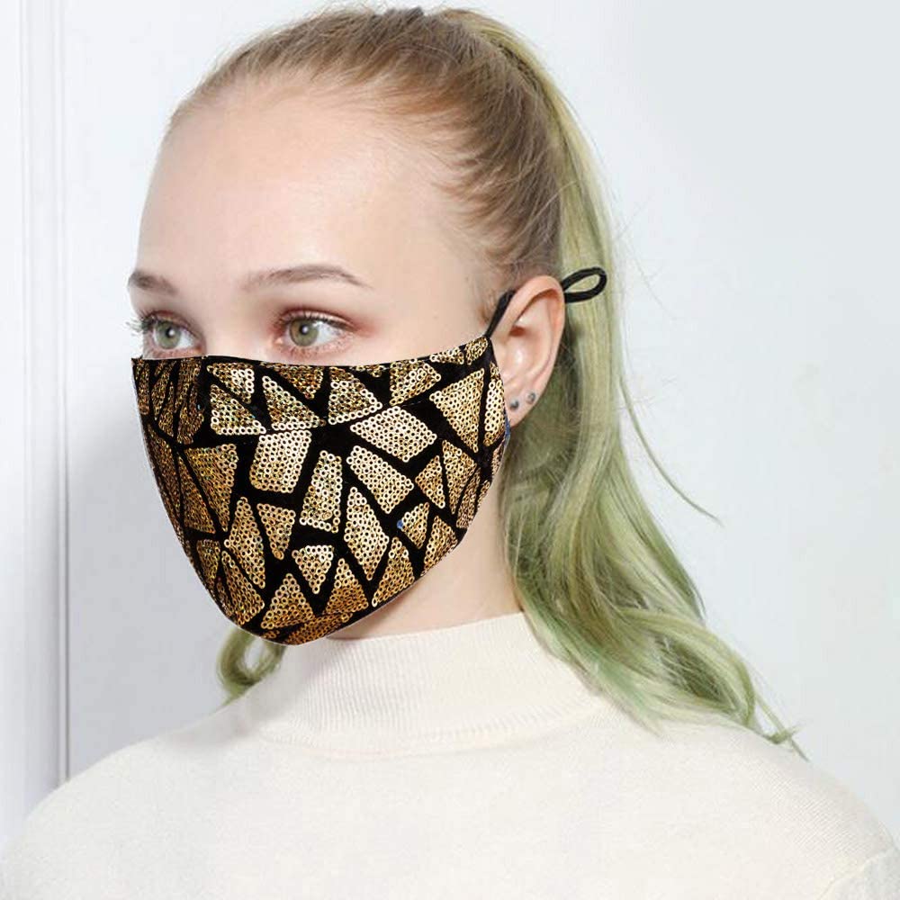 Sttiafay Sparkly Sequin Face Mask Multicolor Irregular Pattern Mask Cover Glitter Masquerade Party N