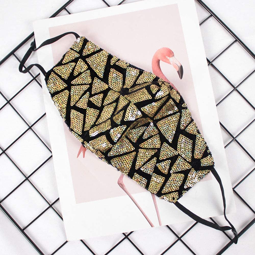 Sttiafay Sparkly Sequin Face Mask Multicolor Irregular Pattern Mask Cover Glitter Masquerade Party N