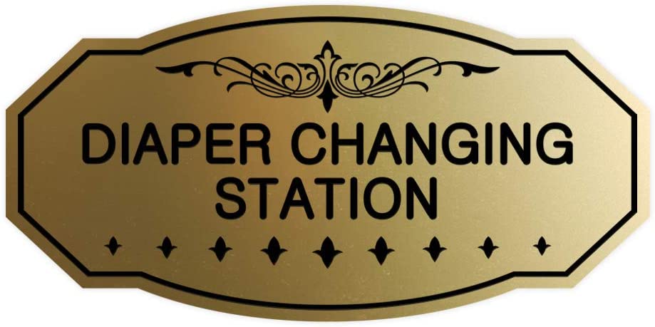 Signs ByLITA Victorian Diaper Changing Station Sign(Brushed Gold) - Medium