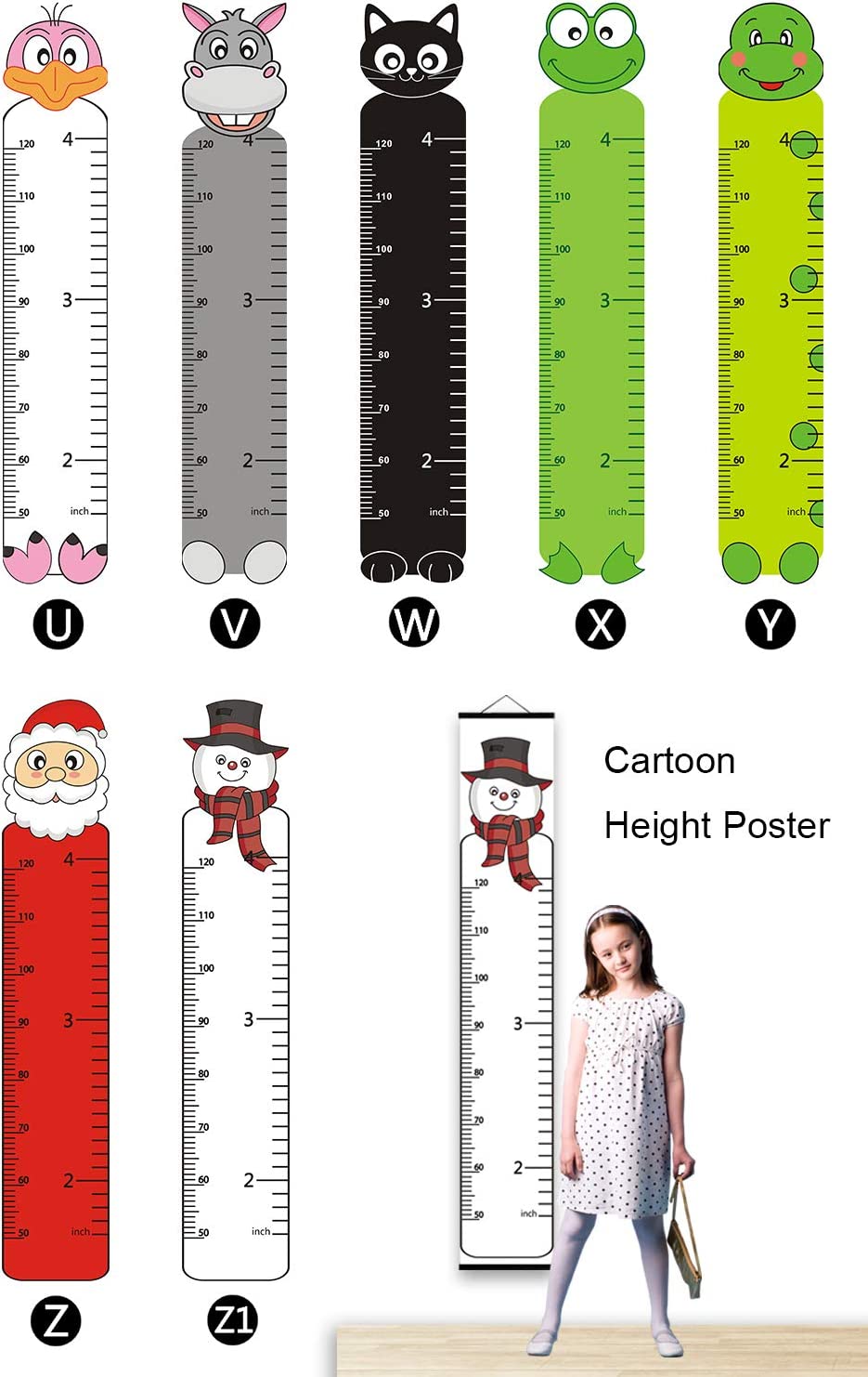 ASENART Height Growth Chart Cartoon Animal Frog for Kids – Portable Foldable Writable Waterproof H