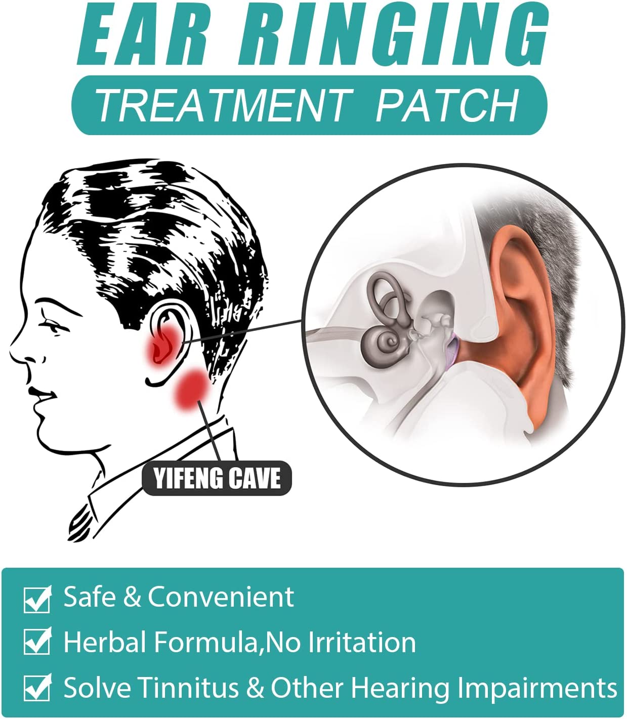 KOOO Ear Ringing Treatment Patch,Tinnitus Relief Treatment Ear Patch- Tinnitus Patch,Tinnitus Relief