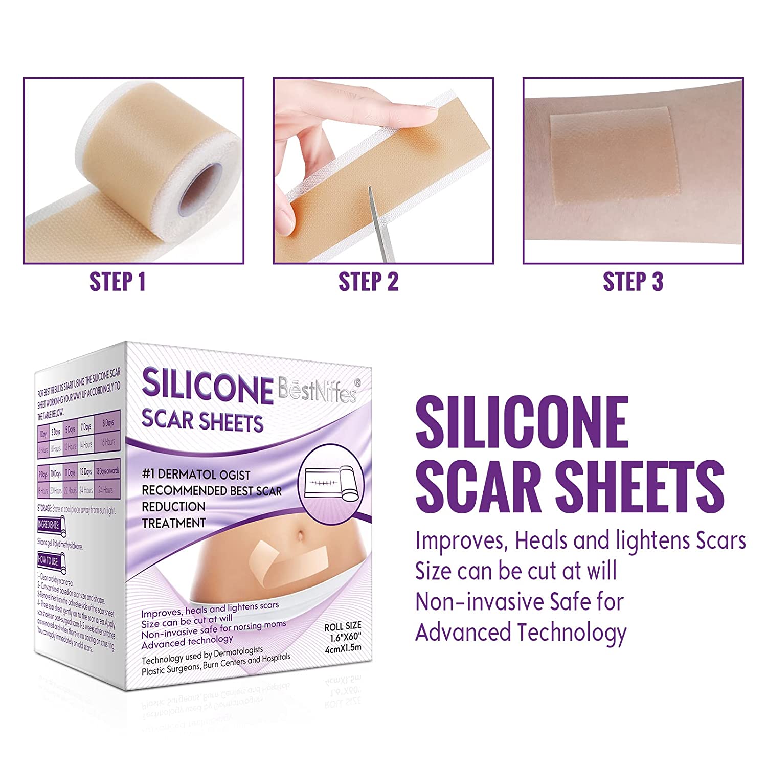 Silicone Scar Sheets, Medical Tape for Scar Painless, Reusable, Easy