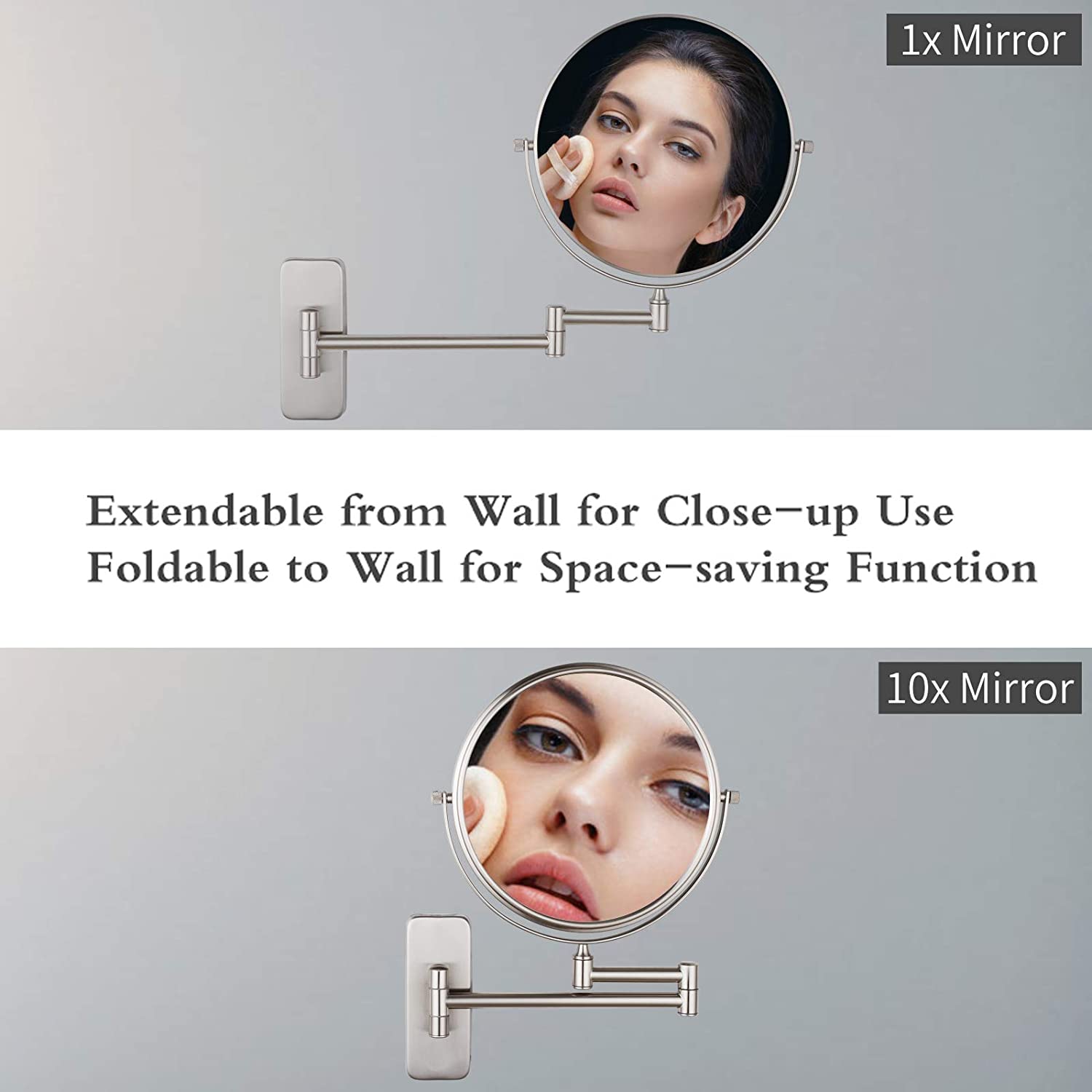 Nicesail Wall Magnifying Mirror Shaving Bathroom Mirror, Double-Sided Folding Mirror with 10x Magnif