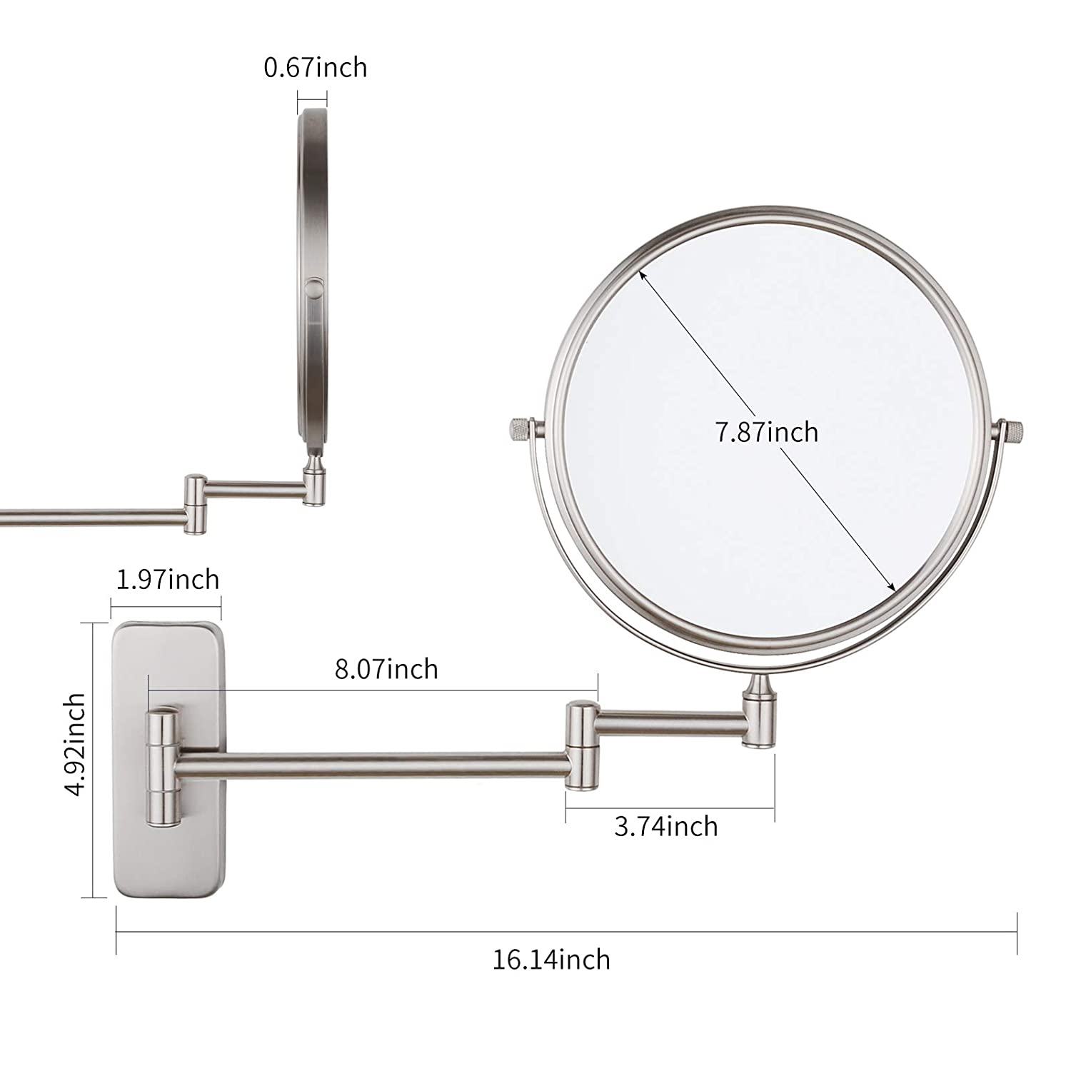 Nicesail Wall Magnifying Mirror Shaving Bathroom Mirror, Double-Sided Folding Mirror with 10x Magnif