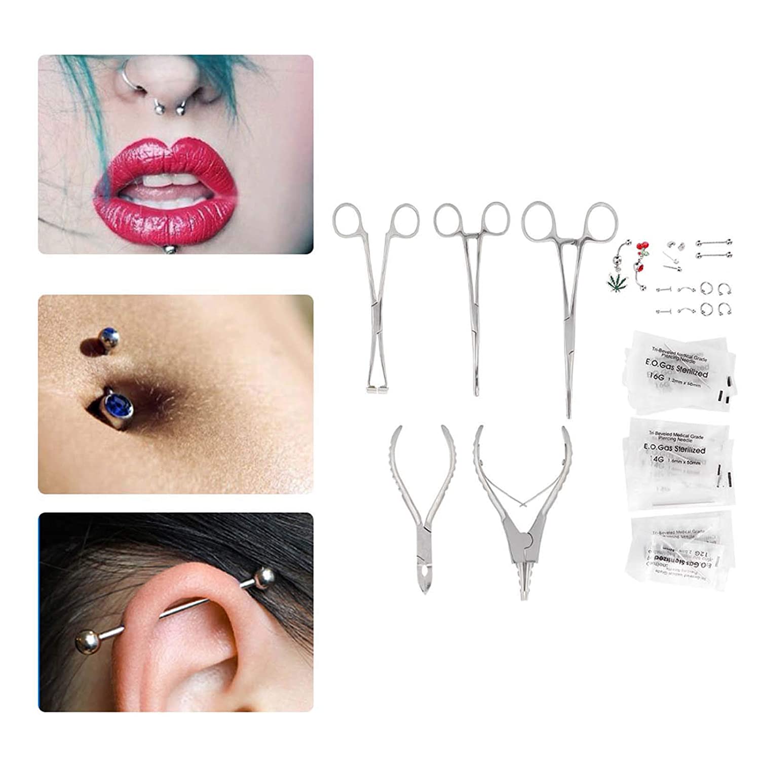 Piercing Pliers Openning Tools Needles Tool Kit Body Piercing Tool for Ear Lip Eyebrow Nose Body Sta