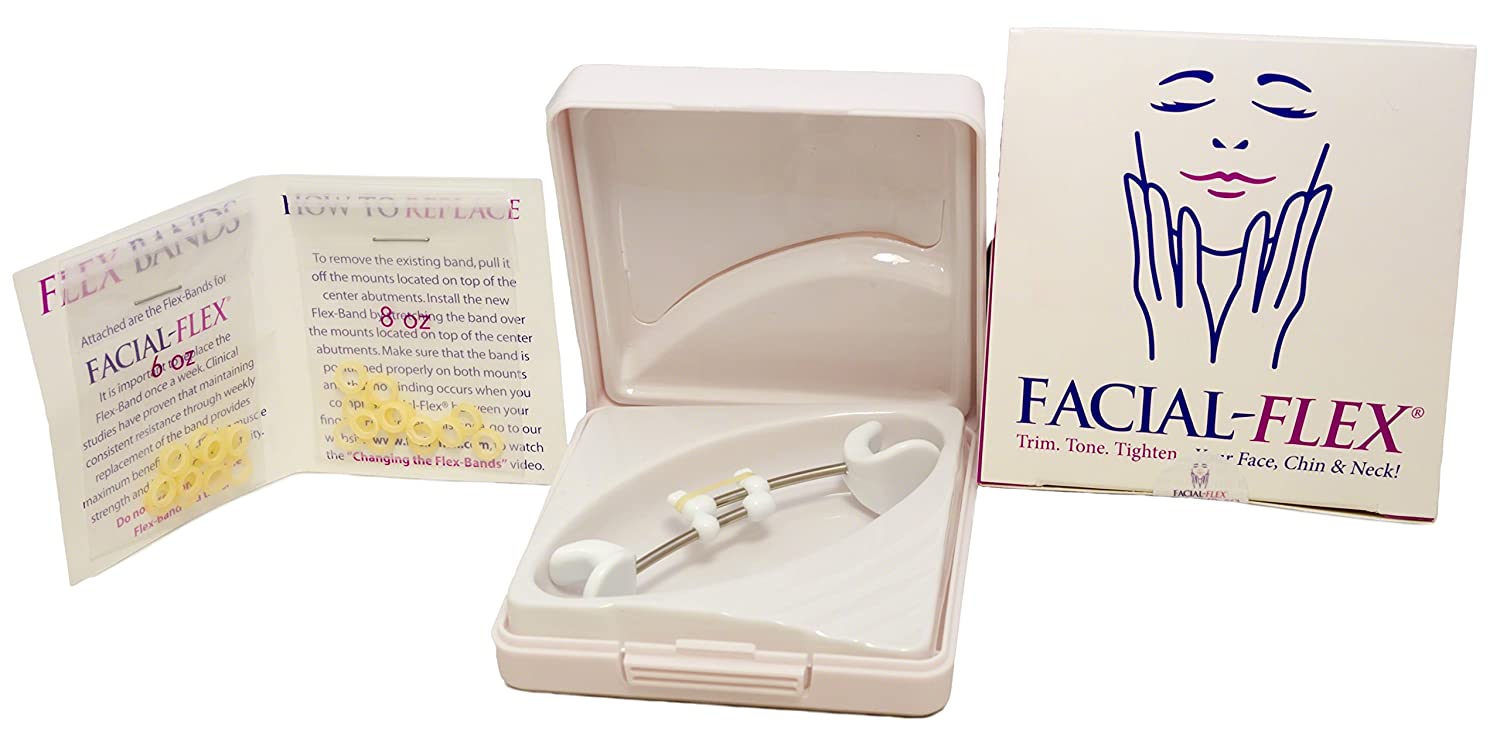 Facial Flex Facial Exercise and Neck Toning Kit Facial Flex Device, Facial Flex Bands 8 oz & 6 oz Pa