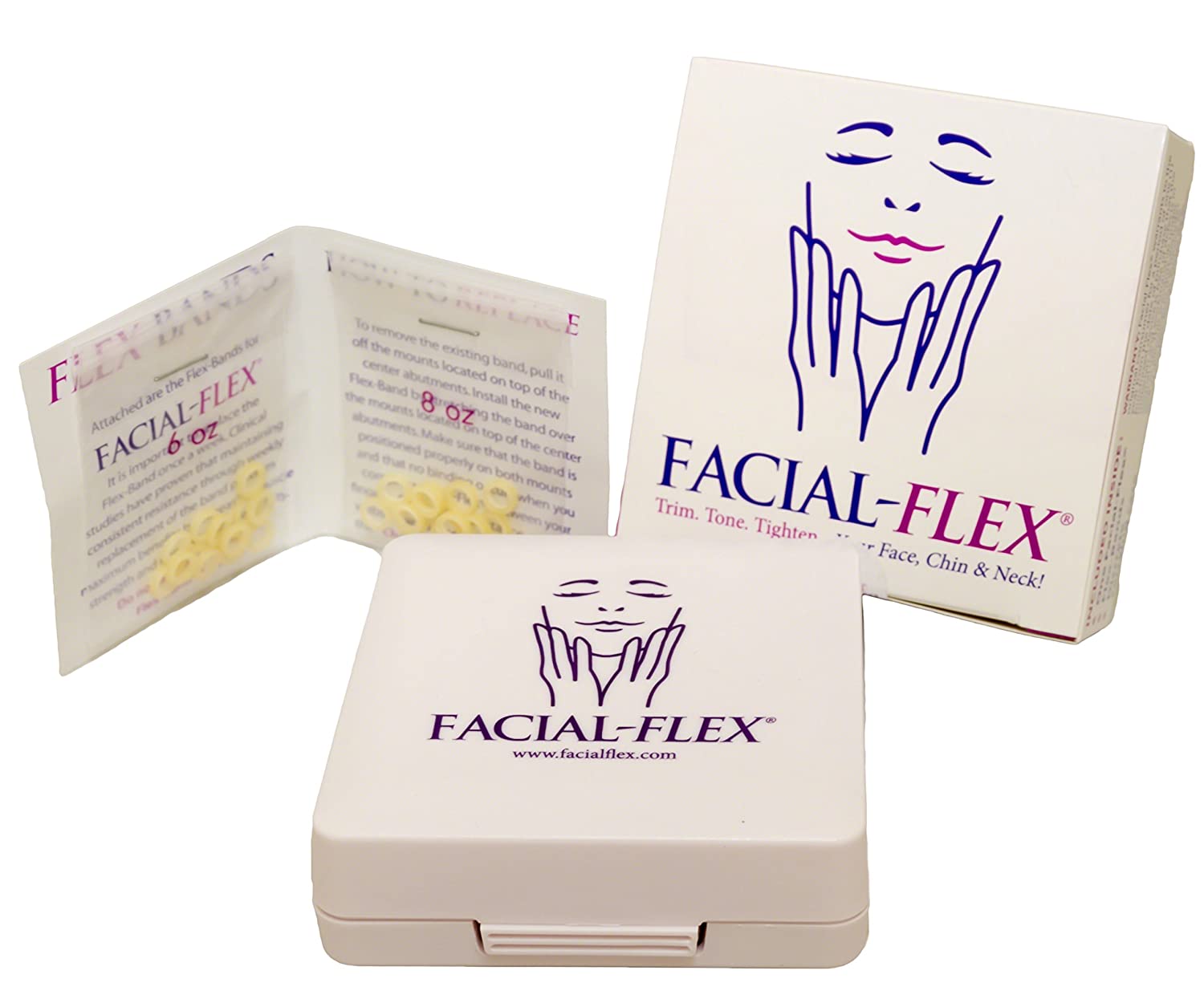 Facial Flex Facial Exercise and Neck Toning Kit Facial Flex Device, Facial Flex Bands 8 oz & 6 oz Pa