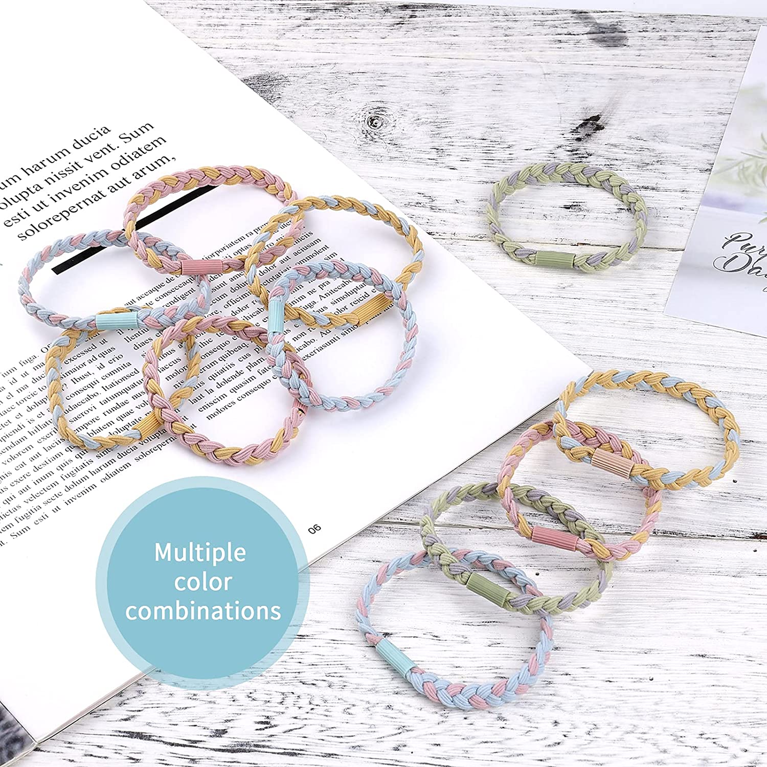 LUTER 12pcs Elastic Braided Hair Bands Cotton Hair Ties Ponytail Holders Hair Styling Accessories fo