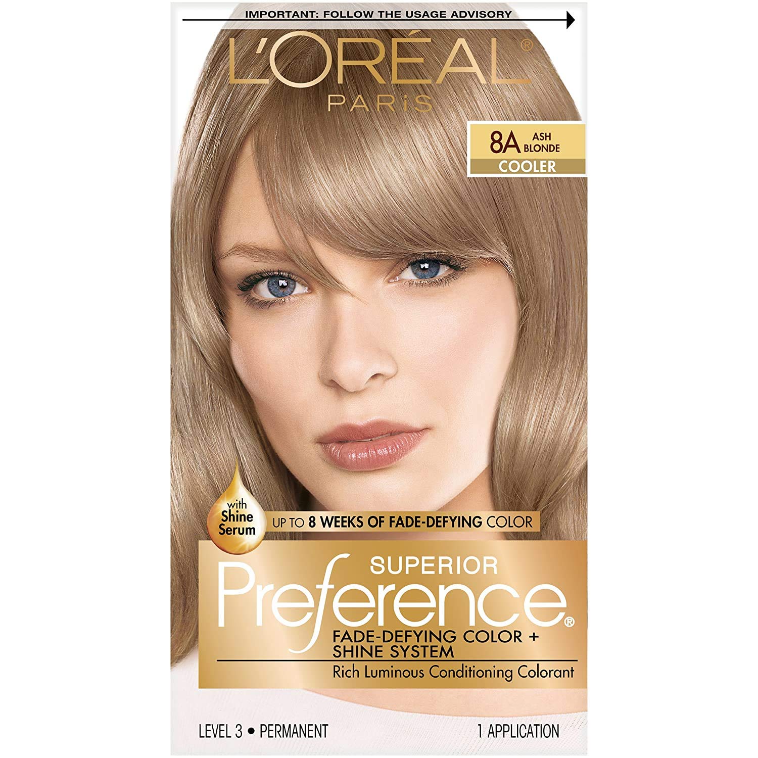 L'Oreal Paris Superior Preference Fade-Defying + Shine Permanent Hair Color, 8A Ash Blonde, Pack of 