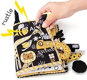 beetoy Soft Baby Book, Cloth Books with Black White Yellow Tail Early Education Toys Gift Activity T