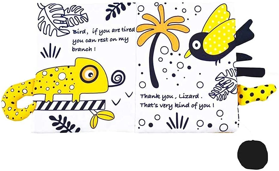 beetoy Soft Baby Book, Cloth Books with Black White Yellow Tail Early Education Toys Gift Activity T