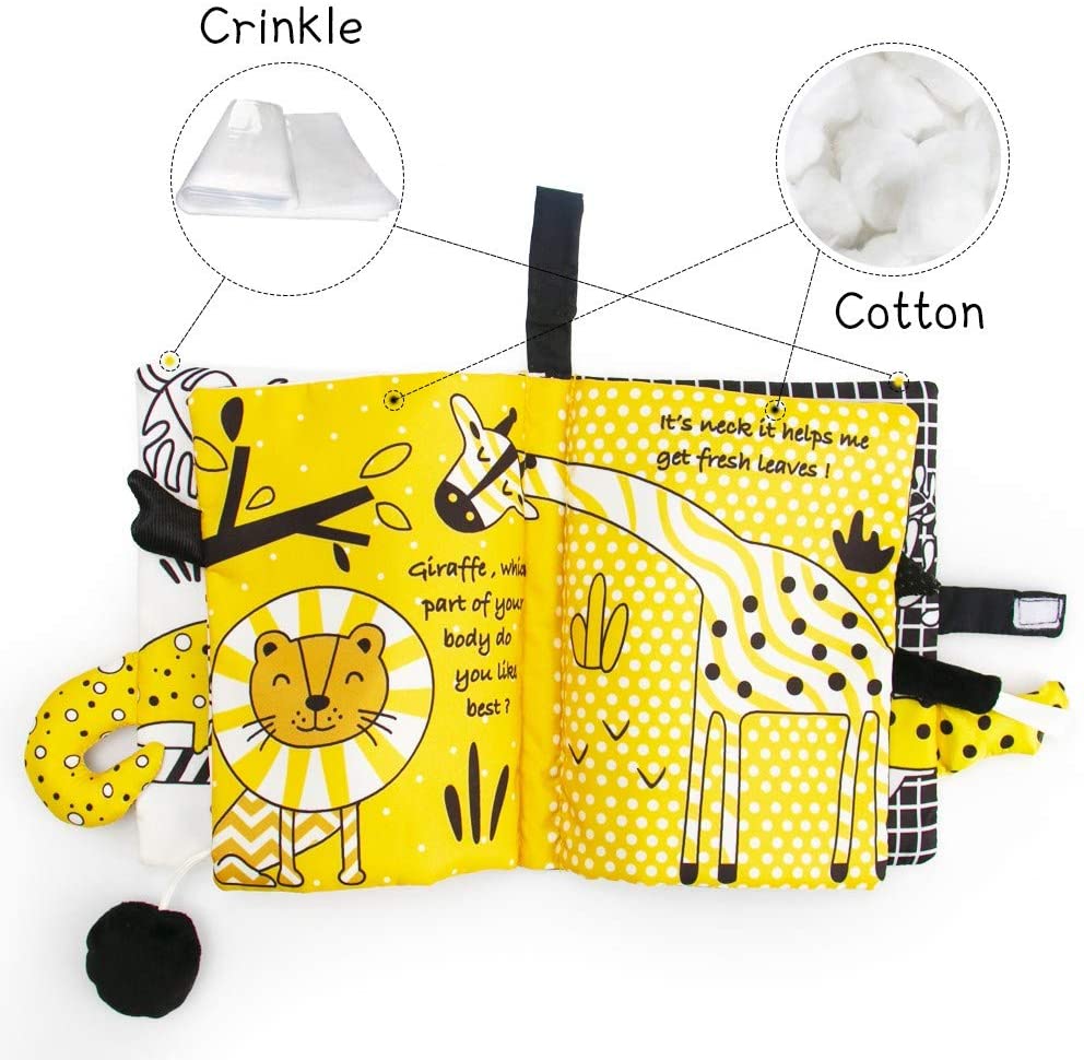 beetoy Soft Baby Book, Cloth Books with Black White Yellow Tail Early Education Toys Gift Activity T