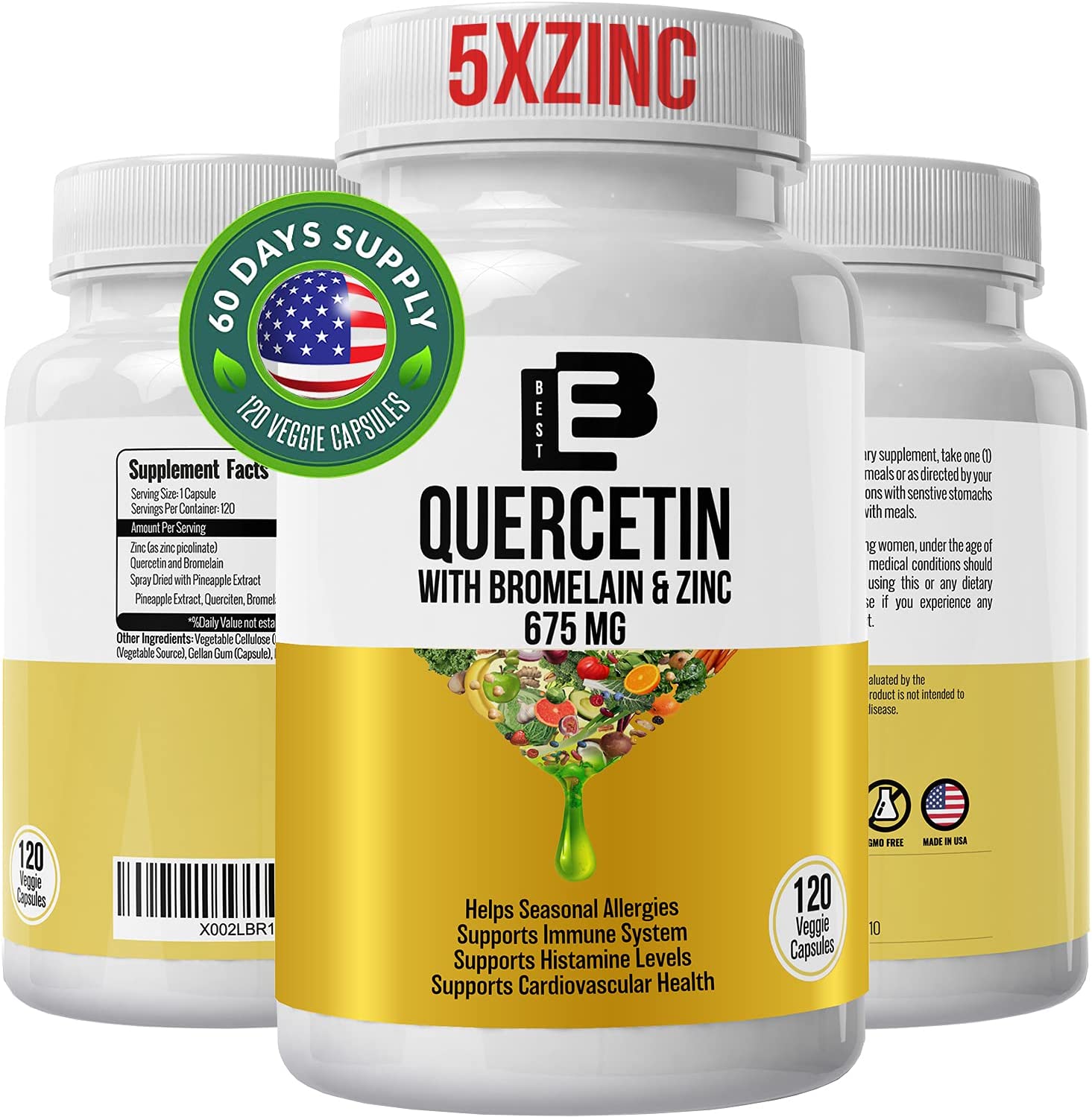 Quercetin 675 Mg with Bromelain Supplement-120 Natural Veggie Capsules, Fight Inflammation, Boost Im