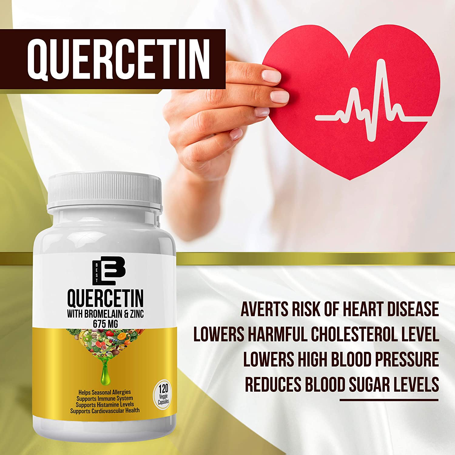 Quercetin 675 Mg with Bromelain Supplement120 Natural Veggie Capsules