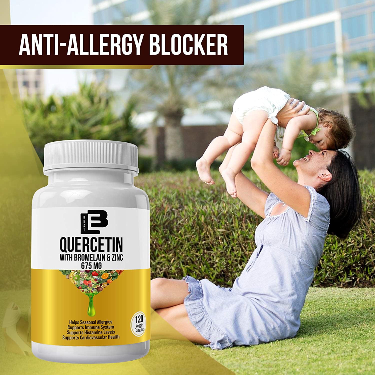 Quercetin 675 Mg with Bromelain Supplement120 Natural Veggie Capsules