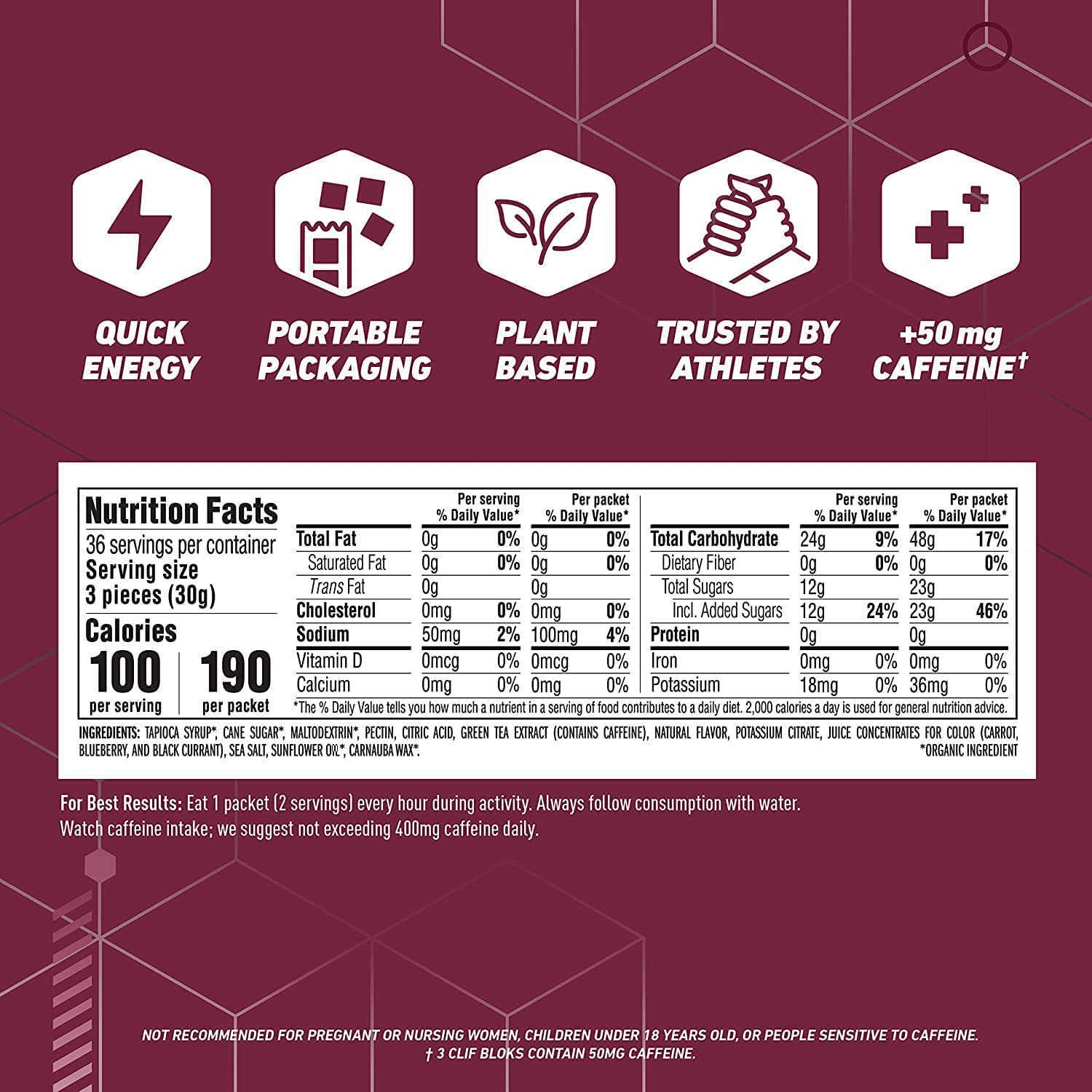 CLIF BLOKS Energy Chews - Black Cherry with 50mg Caffeine - Non-GMO - Plant Based Food - Fast Fuel f