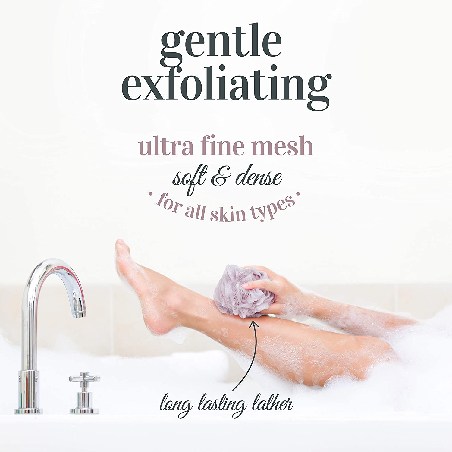 MainBasics Bath Shower Loofah Sponge Pouf Body Scrubber Exfoliator (Set of 3)