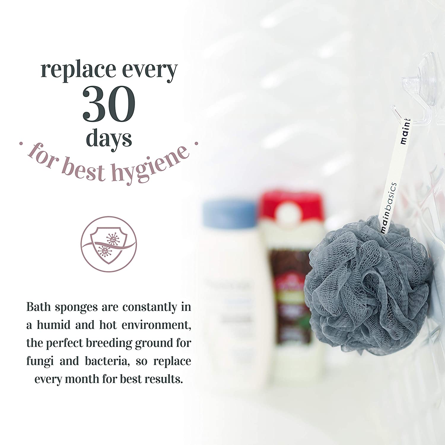 MainBasics Bath Shower Loofah Sponge Pouf Body Scrubber Exfoliator (Set of 3)