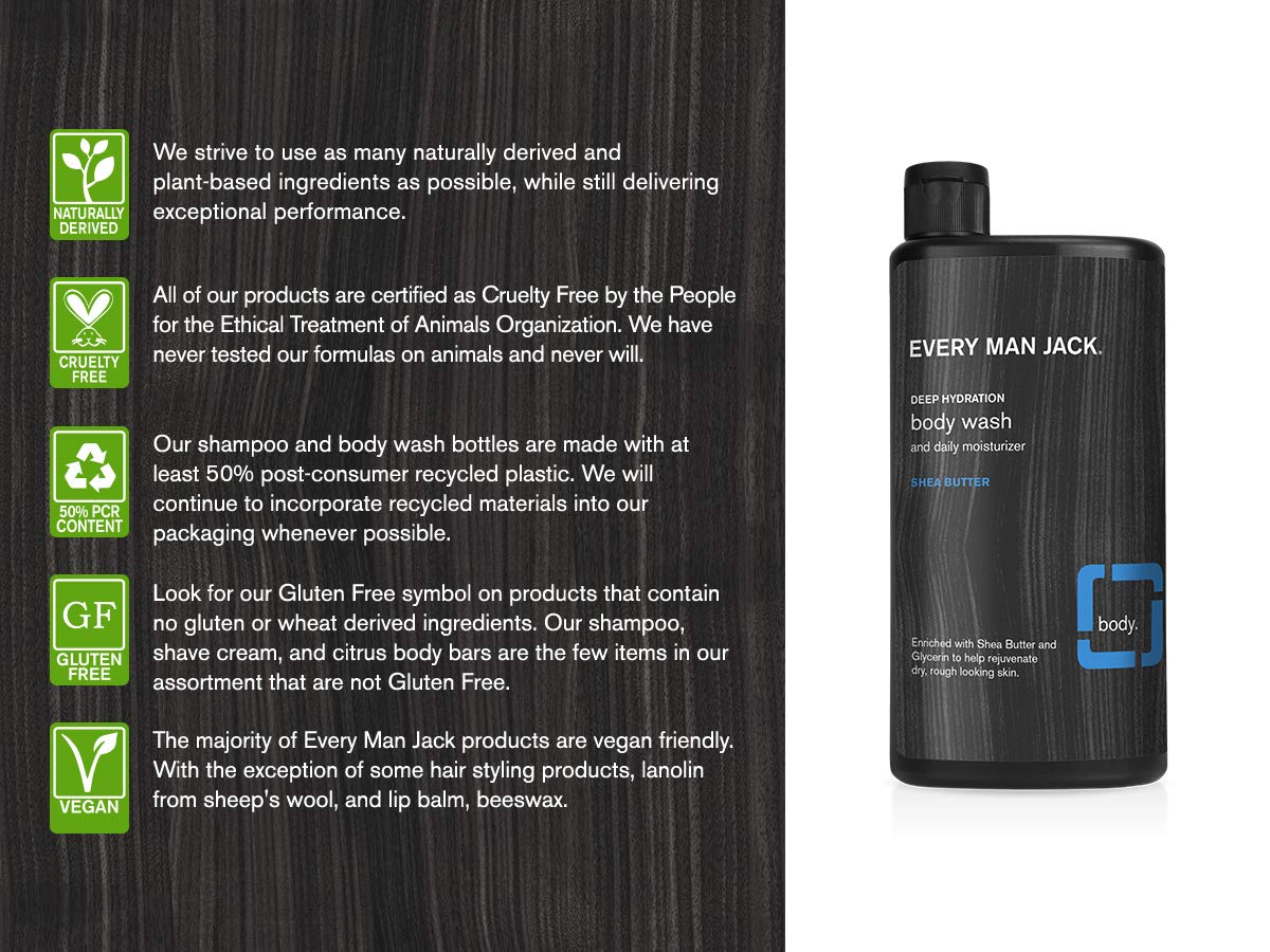Every Man Jack Mens Body Wash - Shea Butter | Hydrating for Sensitive Skin, Naturally Derived, Cruel
